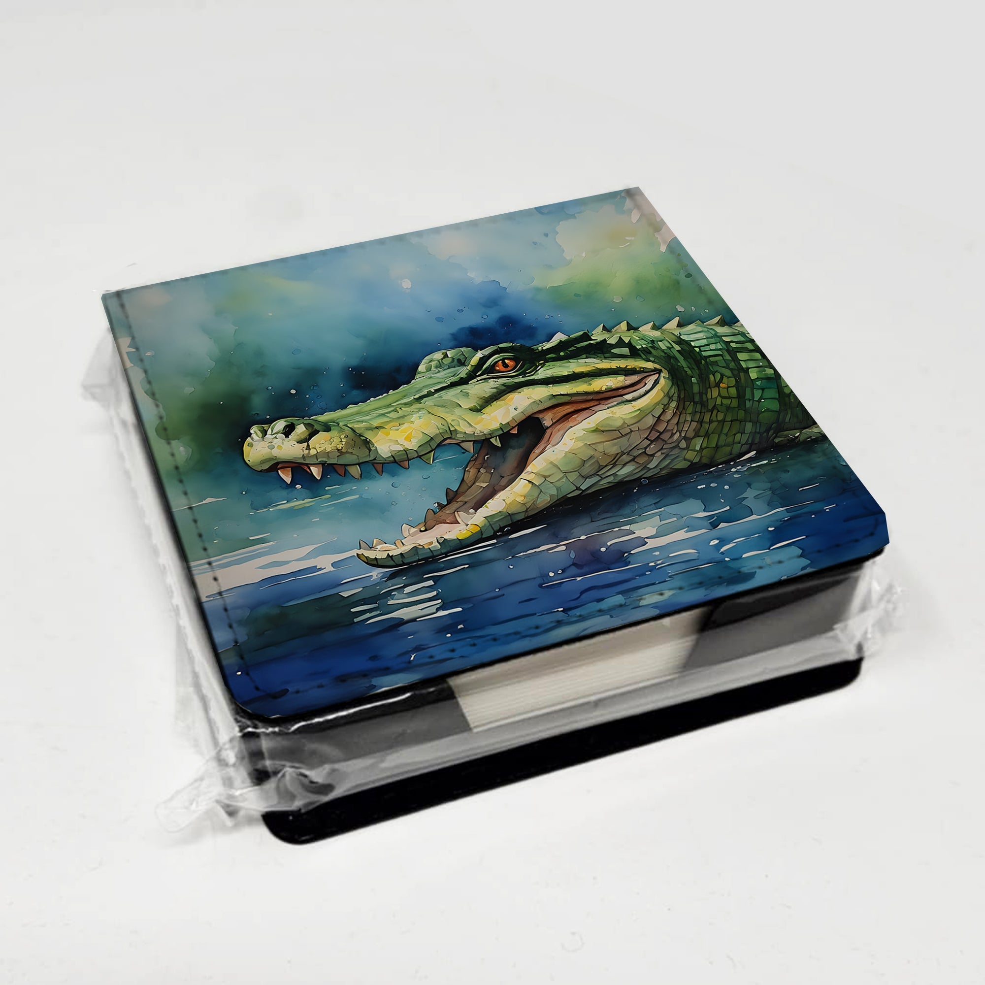 Crocodile PU Leather Note Paper Holder with Artist-Designed Cover, Desk Accessory, Office Gift