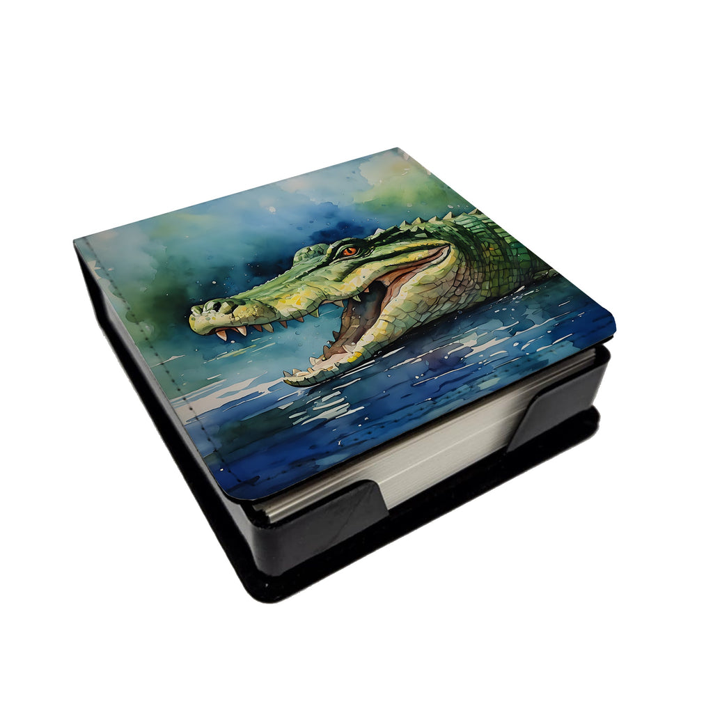 Crocodile PU Leather Note Paper Holder with Artist-Designed Cover, Desk Accessory, Office Gift