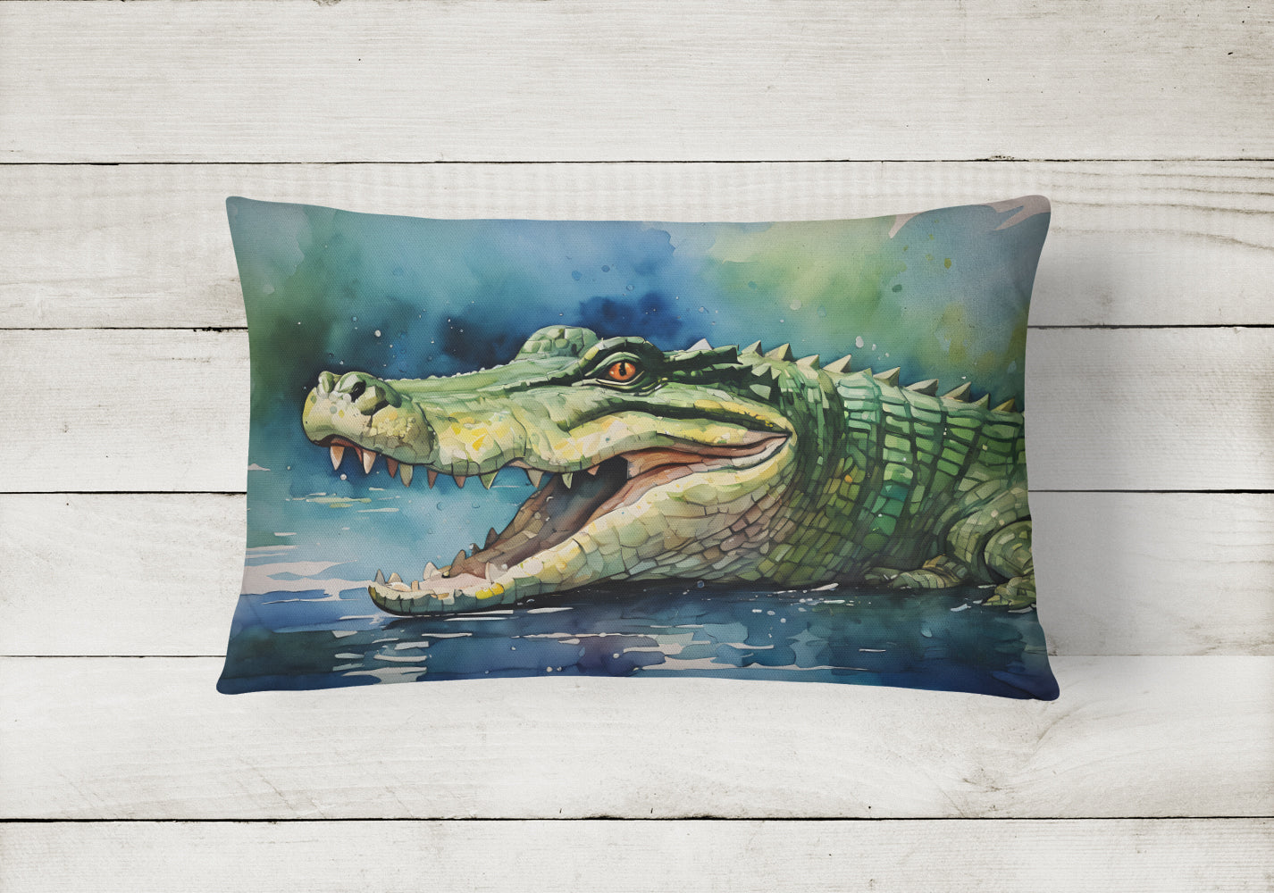 Crocodile Decorative Throw Pillow 12x16 Indoor Outdoor Accent Cushion, Fabric Cover with Insert for Sofa, Bed, Porch & Living Room