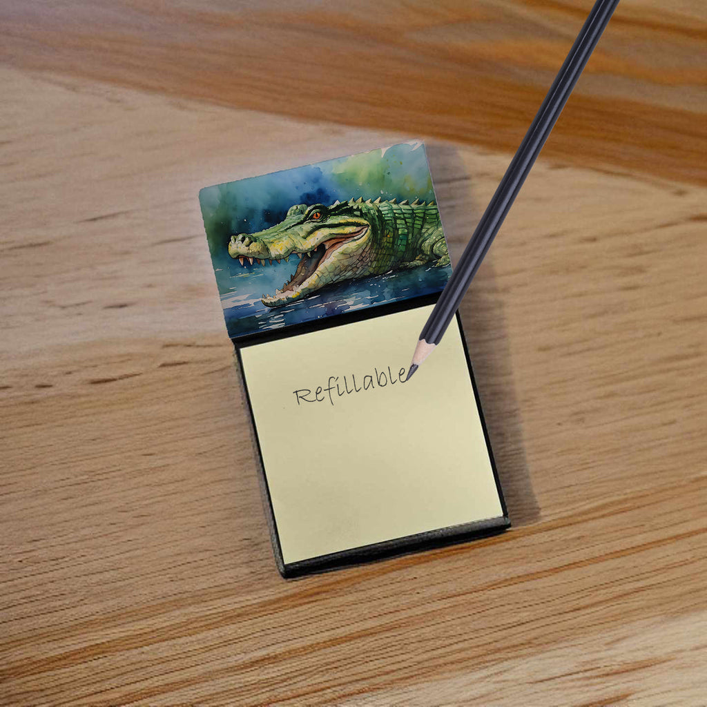Crocodile Watercolor Sticky Note Holder Refillable Dispenser Desk Accessory 3x3 Pad Gift