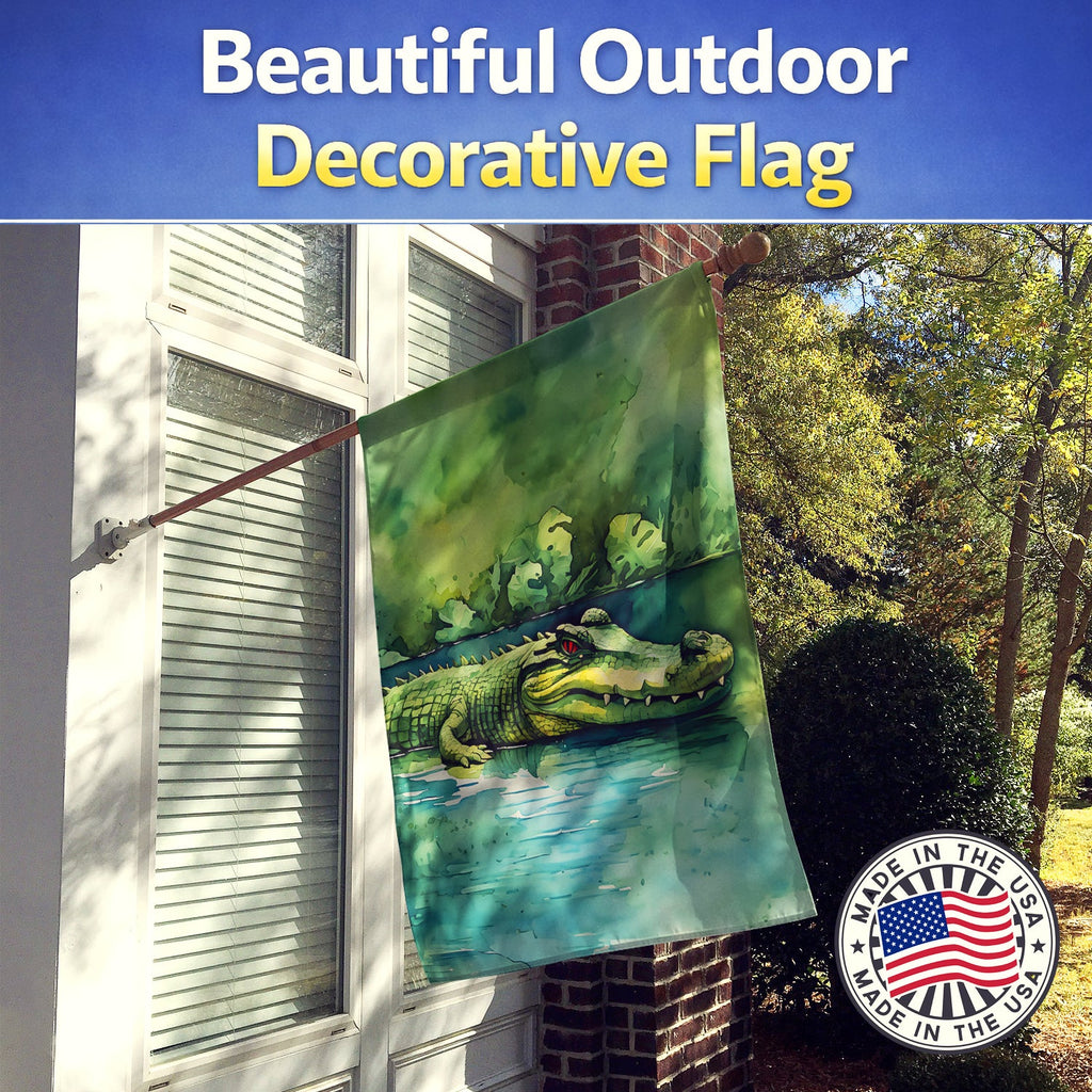 Crocodile House Flag 28x40 Porch Sleeve Pole Decorative Outside Yard Banner Artwork Wall Hanging, Polyester