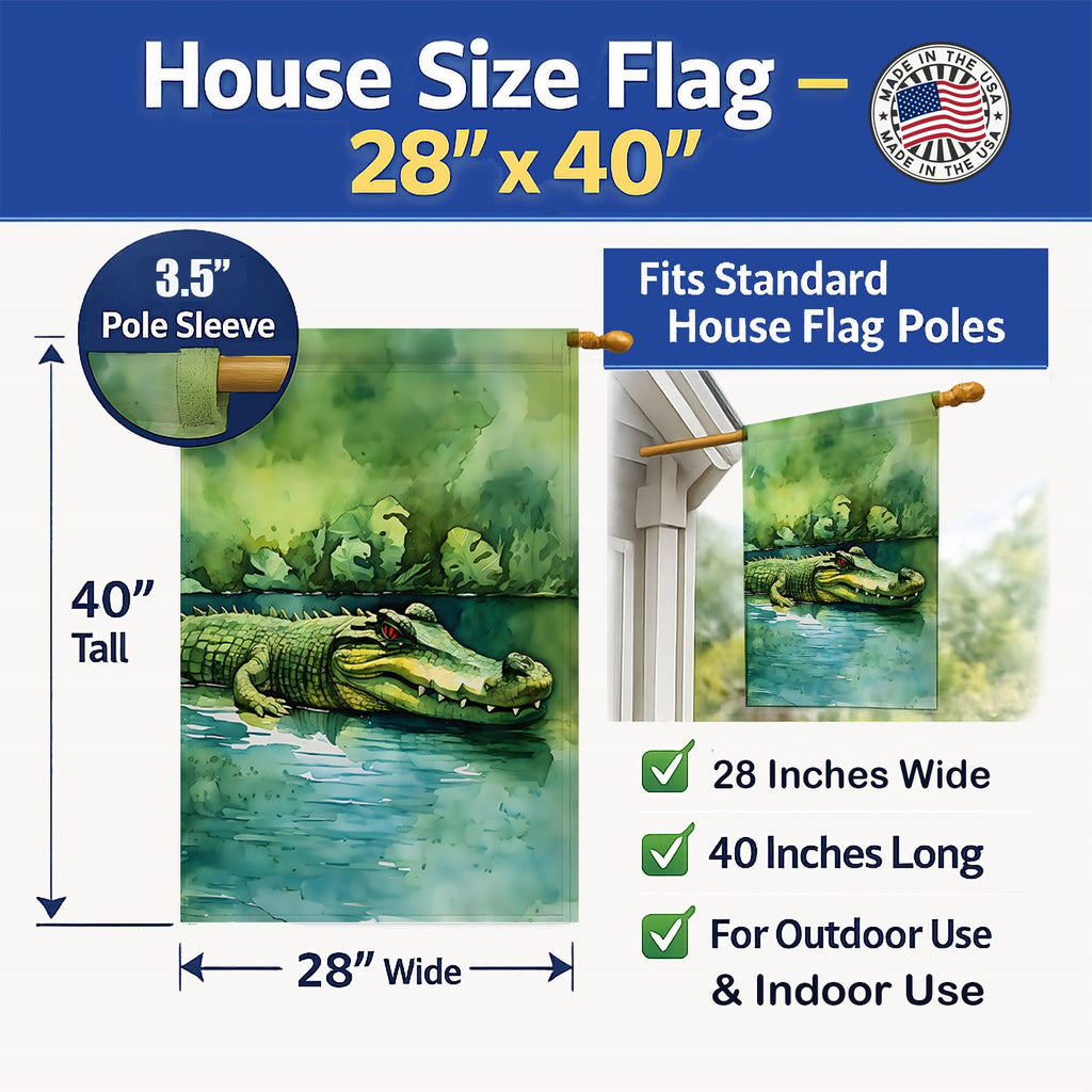 Crocodile House Flag 28x40 Porch Sleeve Pole Decorative Outside Yard Banner Artwork Wall Hanging, Polyester