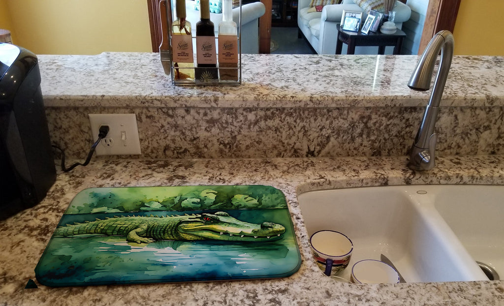 Crocodile Dish Drying Mat Absorbent Dish Drying Mat Pad for Kitchen Counter Dish Drainer Mat for Countertop, 14 x 21", Multicolor