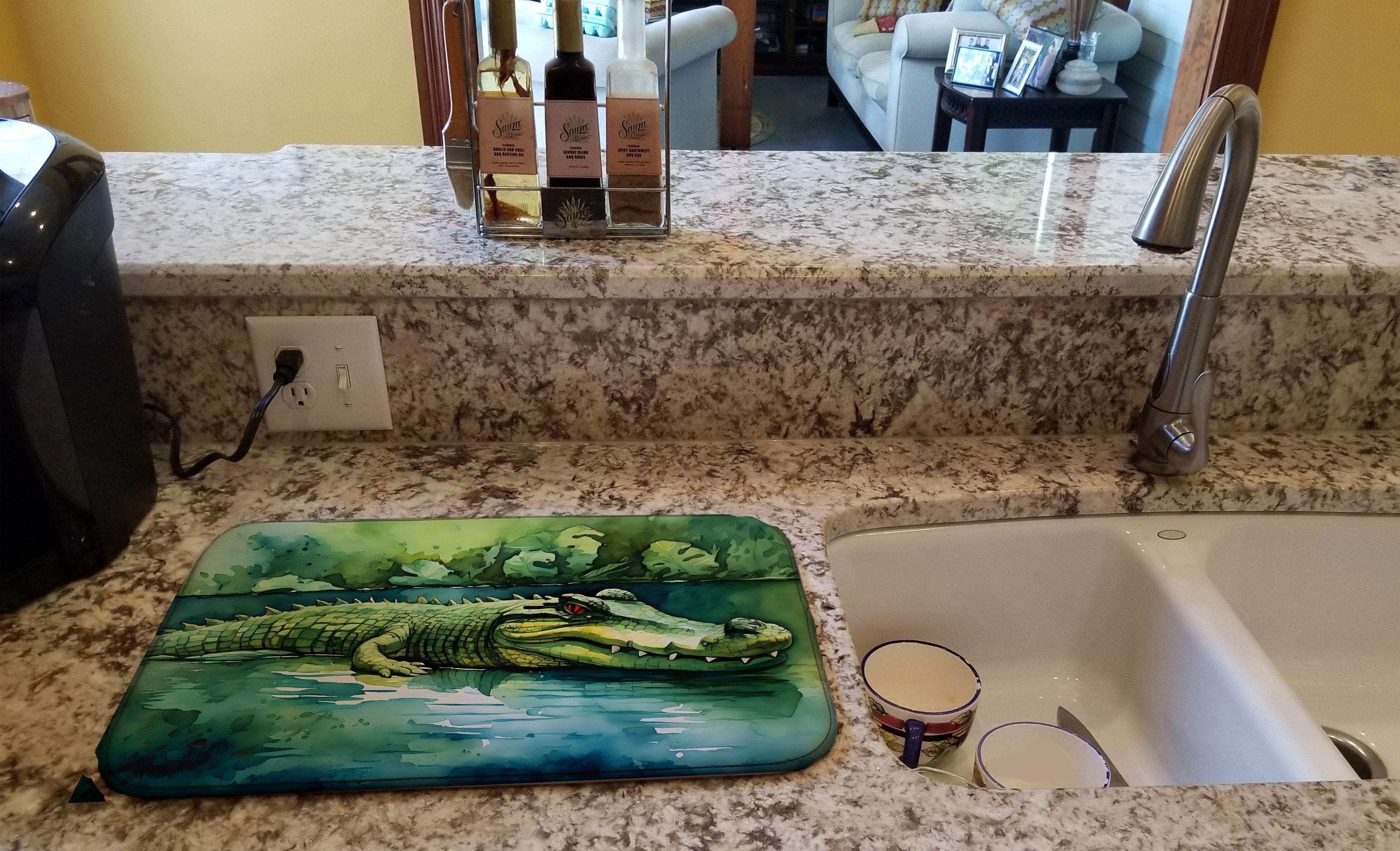 Crocodile Dish Drying Mat Absorbent Dish Drying Mat Pad for Kitchen Counter Dish Drainer Mat for Countertop, 14 x 21", Multicolor