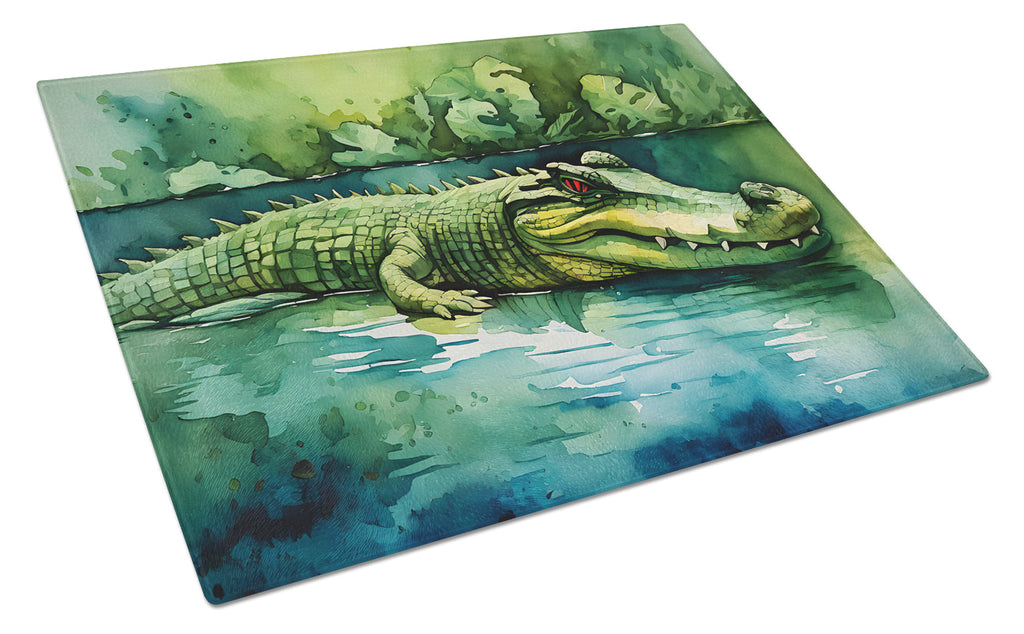 Crocodile Cutting Board Tempered Glass Kitchen Cutting Surface, Heat Resistant Chopping, Non-Slip Feet, Food Prep & Serving