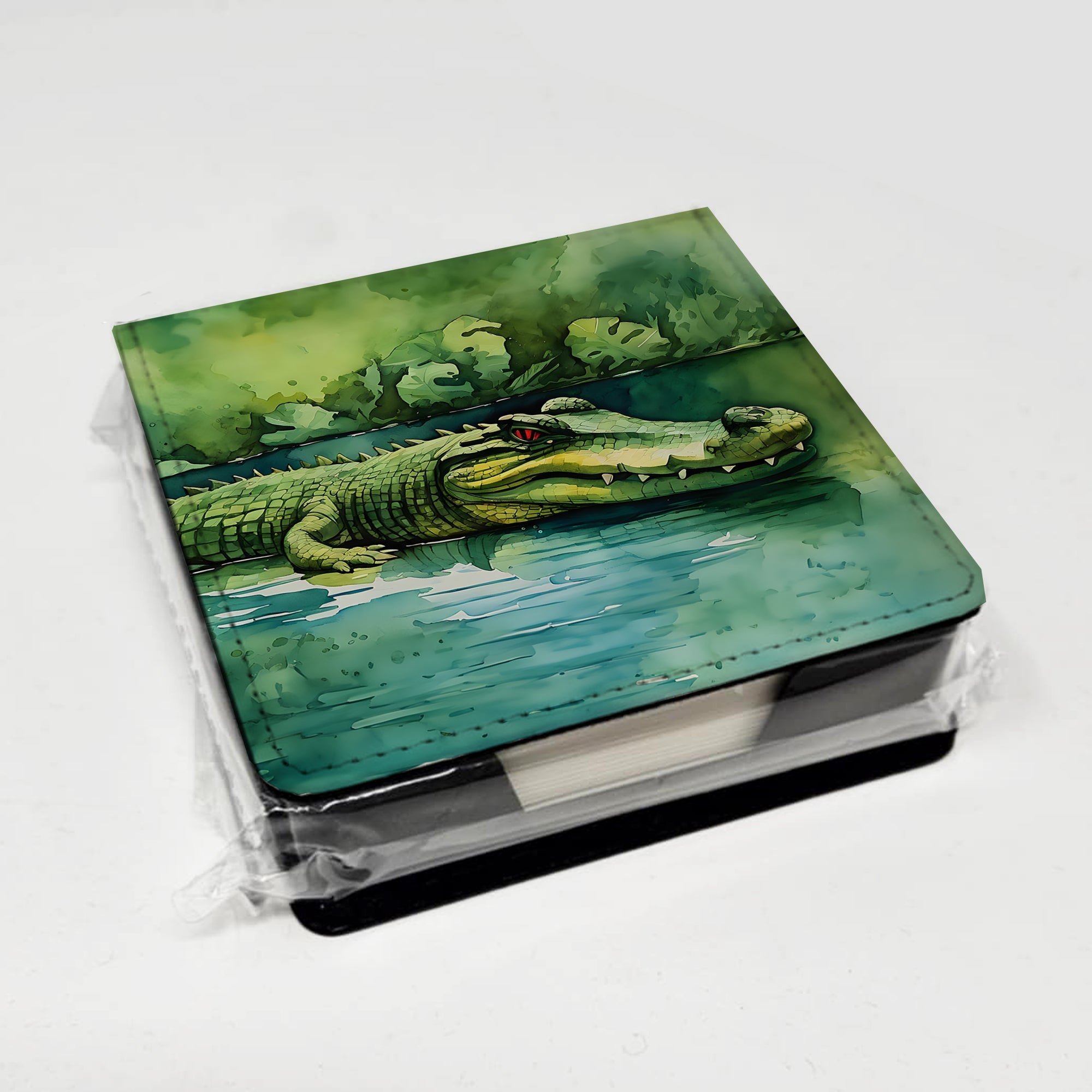 Crocodile PU Leather Note Paper Holder with Artist-Designed Cover, Desk Accessory, Office Gift