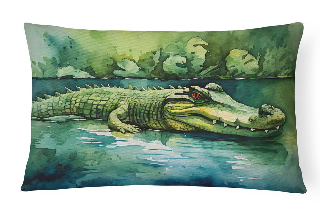 Crocodile Decorative Throw Pillow 12x16 Indoor Outdoor Accent Cushion, Fabric Cover with Insert for Sofa, Bed, Porch & Living Room