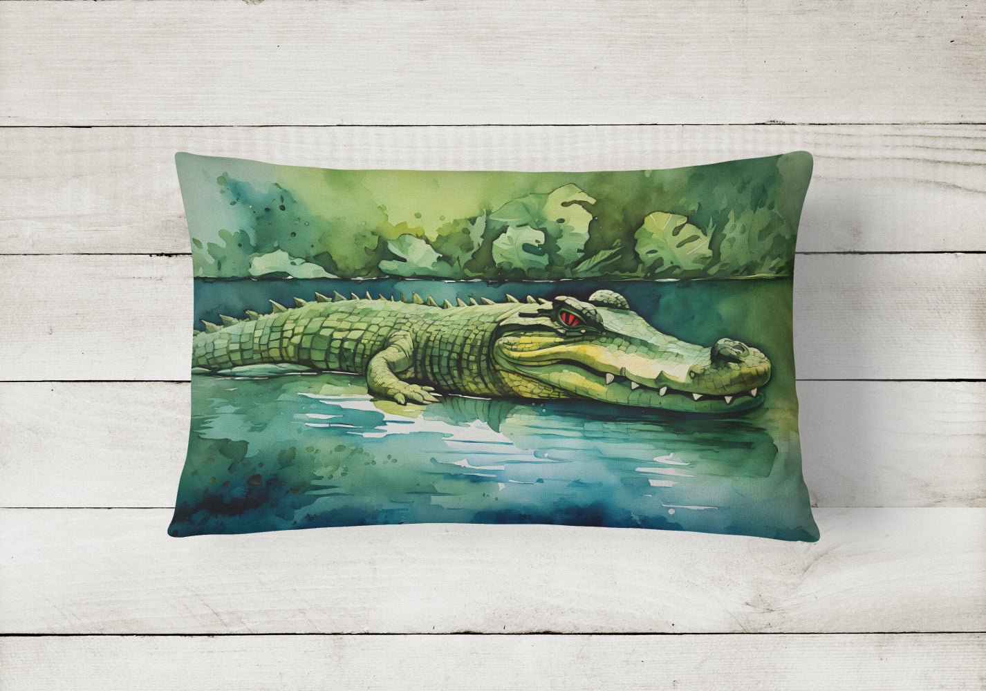 Crocodile Decorative Throw Pillow 12x16 Indoor Outdoor Accent Cushion, Fabric Cover with Insert for Sofa, Bed, Porch & Living Room