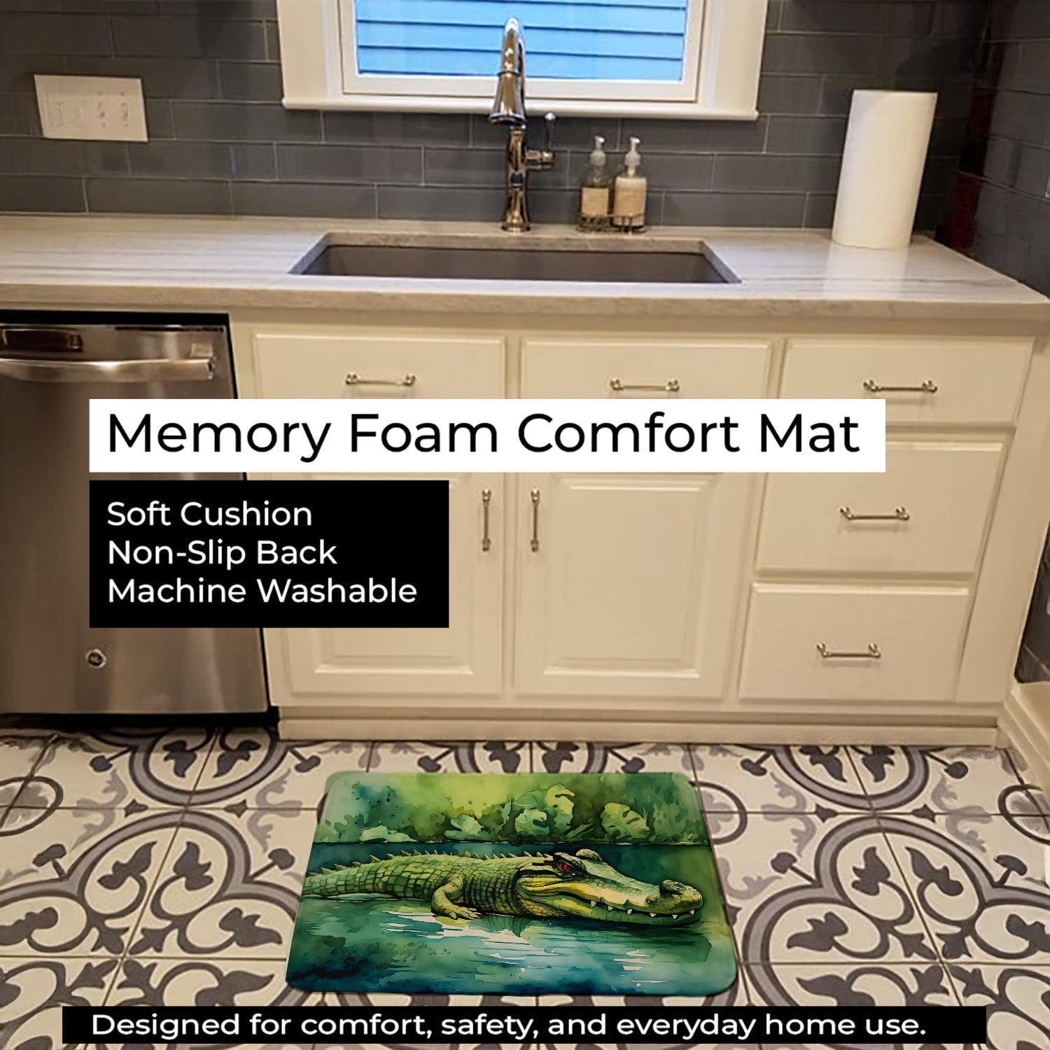 Crocodile Memory Foam Kitchen Mat Machine Washable Anti-Fatigue Cushion Comfort Bath or Kitchen Rug
