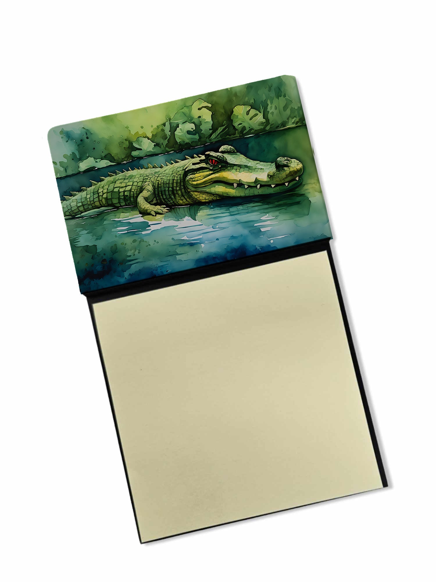 Crocodile Watercolor Sticky Note Holder Refillable Dispenser Desk Accessory 3x3 Pad Gift