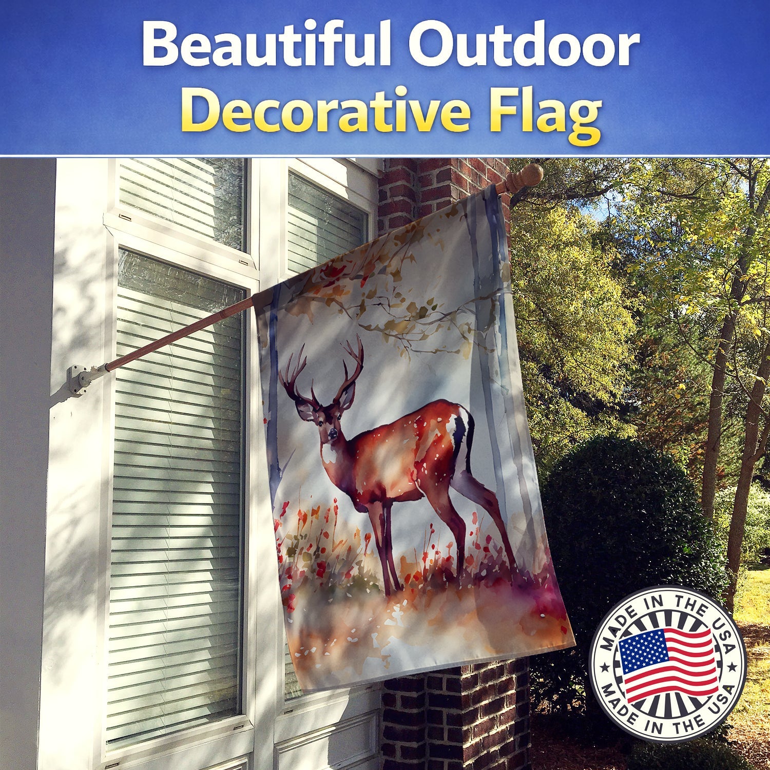 Deer House Flag 28x40 Porch Sleeve Pole Decorative Outside Yard Banner Artwork Wall Hanging, Polyester