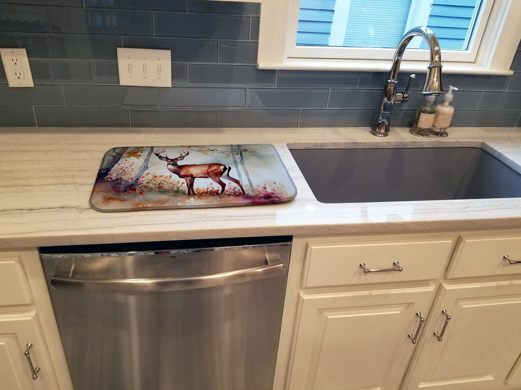 Deer Dish Drying Mat Absorbent Dish Drying Mat Pad for Kitchen Counter Dish Drainer Mat for Countertop, 14 x 21", Multicolor
