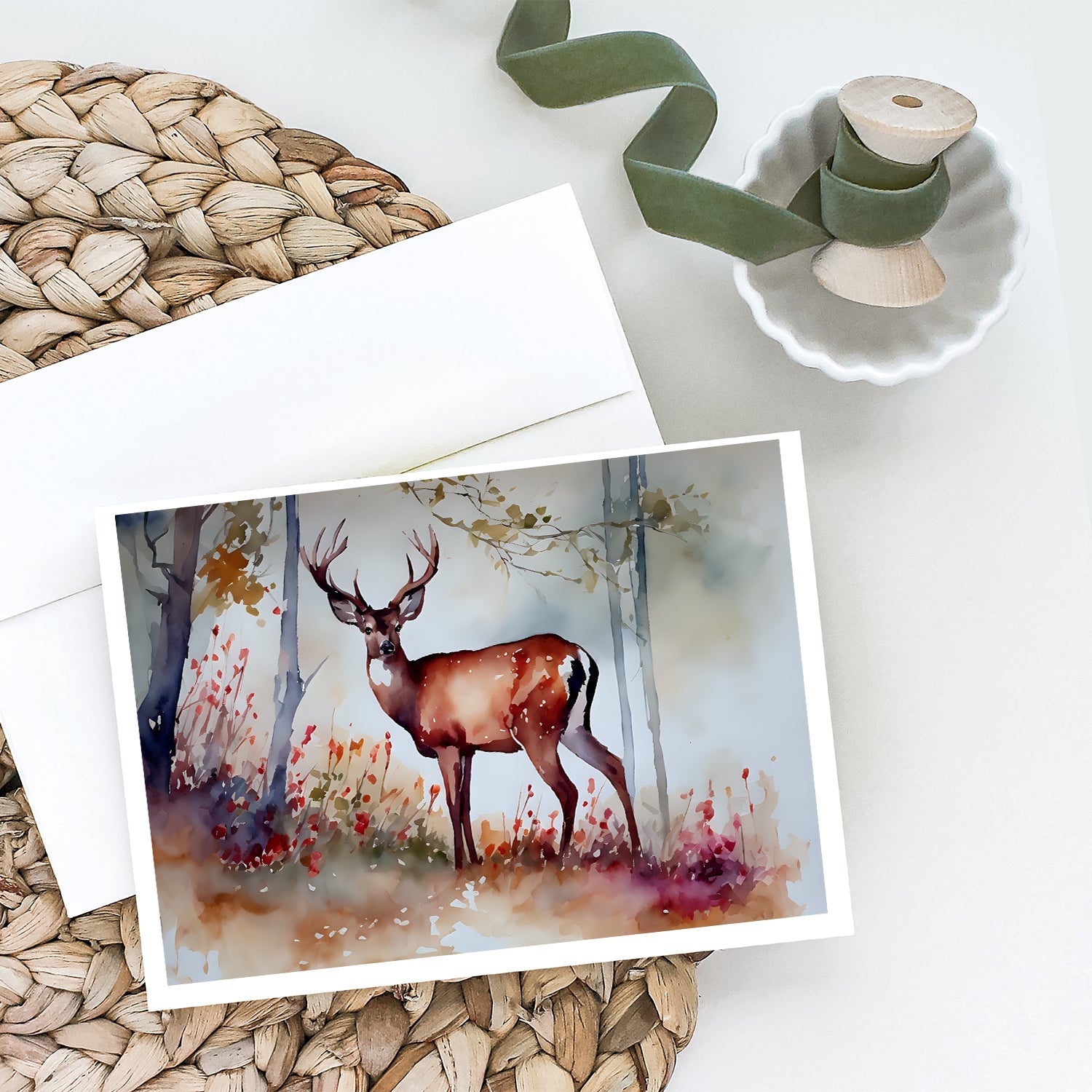Deer Greeting Cards Pack of 8 Blank Cards with Envelopes Whimsical A7 Size 5x7