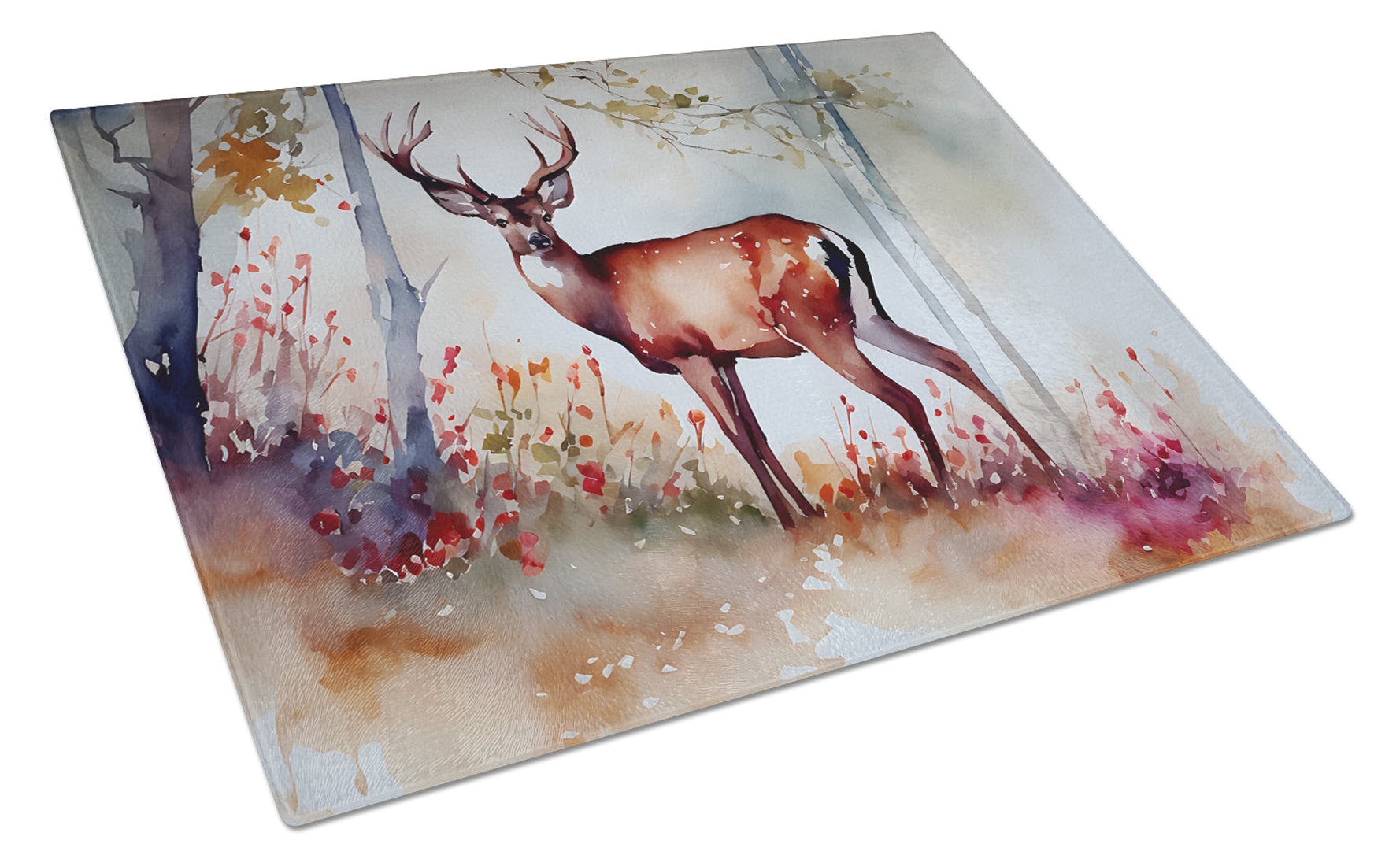 Deer Cutting Board Tempered Glass Kitchen Cutting Surface, Heat Resistant Chopping, Non-Slip Feet, Food Prep & Serving