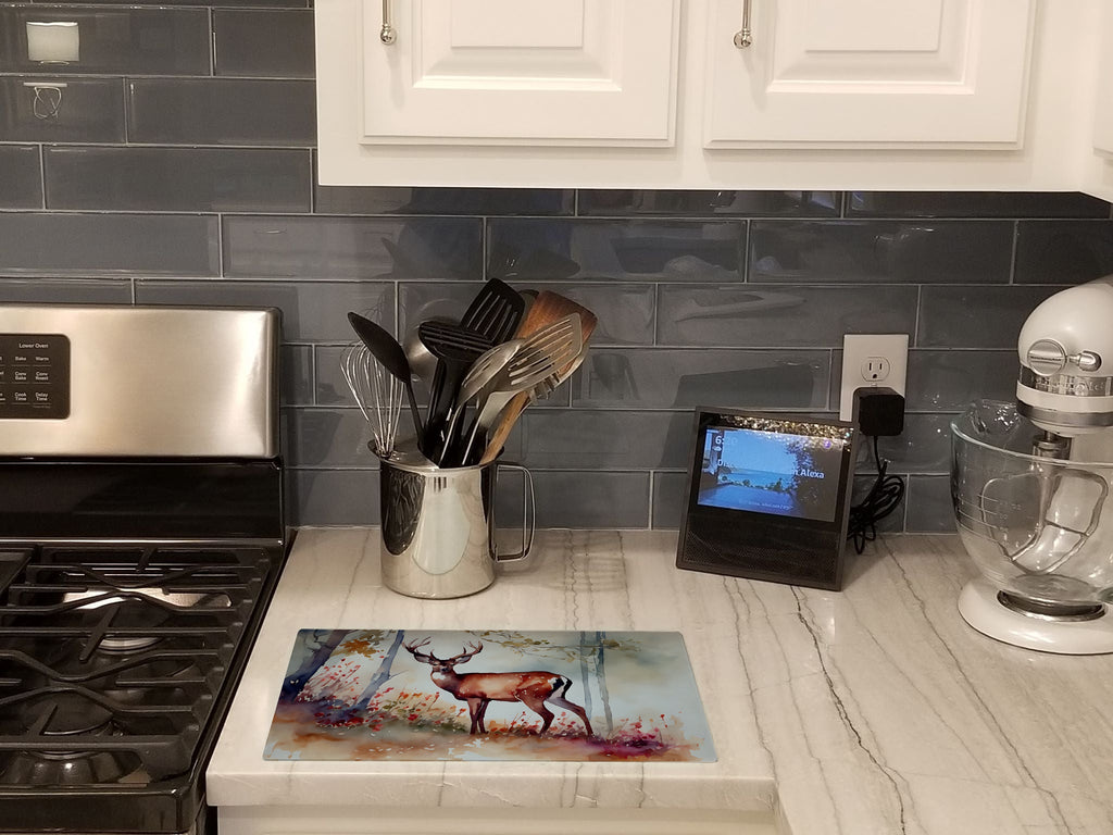 Deer Cutting Board Tempered Glass Kitchen Cutting Surface, Heat Resistant Chopping, Non-Slip Feet, Food Prep & Serving