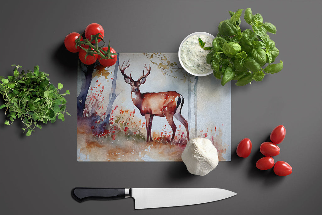 Deer Cutting Board Tempered Glass Kitchen Cutting Surface, Heat Resistant Chopping, Non-Slip Feet, Food Prep & Serving