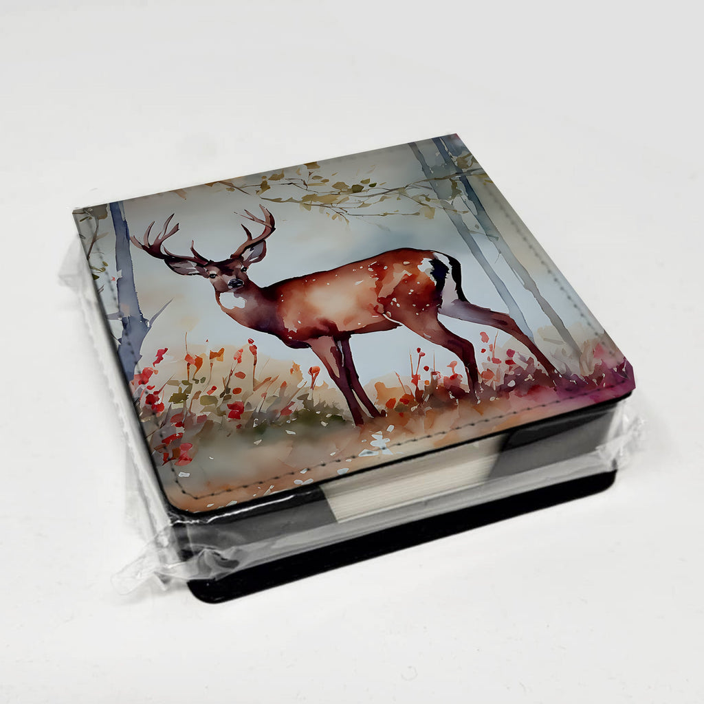 Deer PU Leather Note Paper Holder with Artist-Designed Cover, Desk Accessory, Office Gift