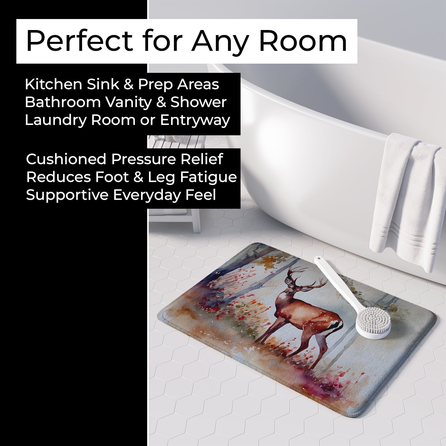 Deer Memory Foam Kitchen Mat Machine Washable Anti-Fatigue Cushion Comfort Bath or Kitchen Rug