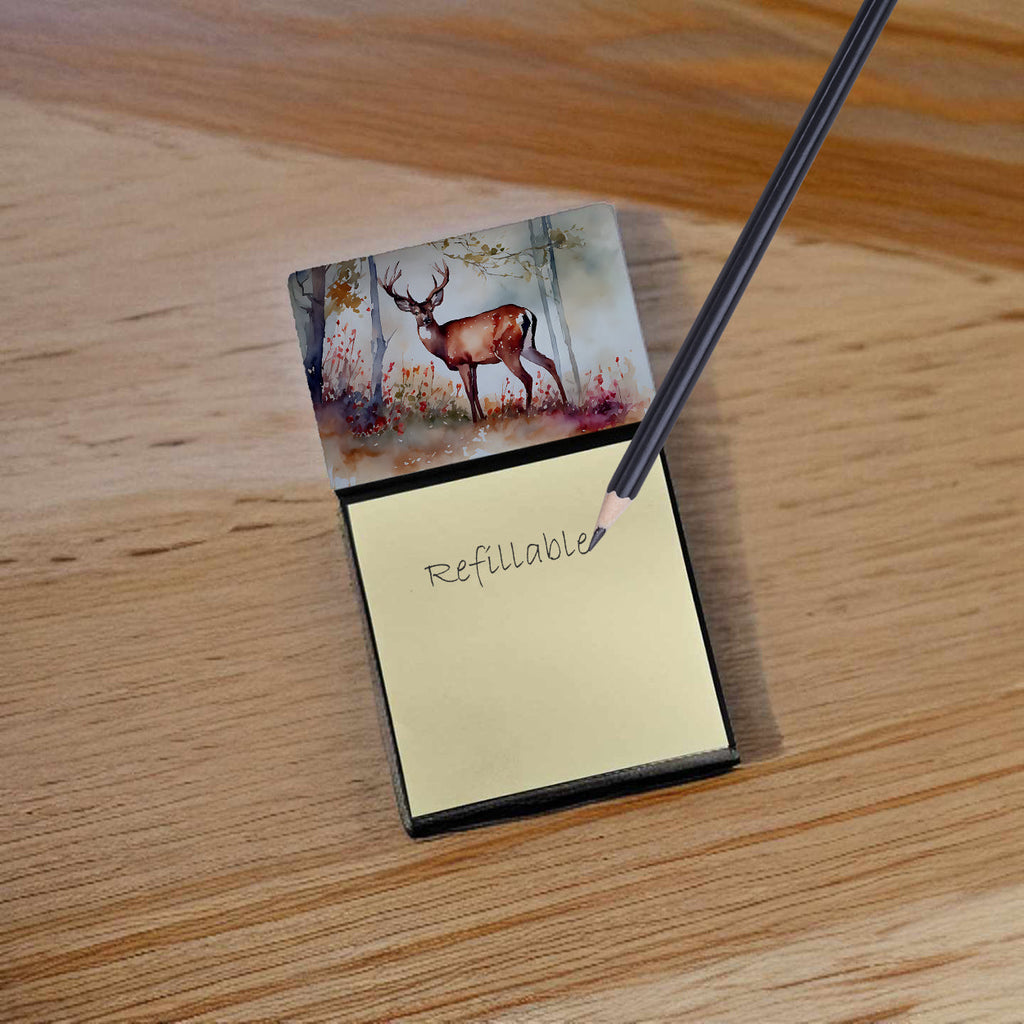 Deer Watercolor Sticky Note Holder Refillable Dispenser Desk Accessory 3x3 Pad Gift