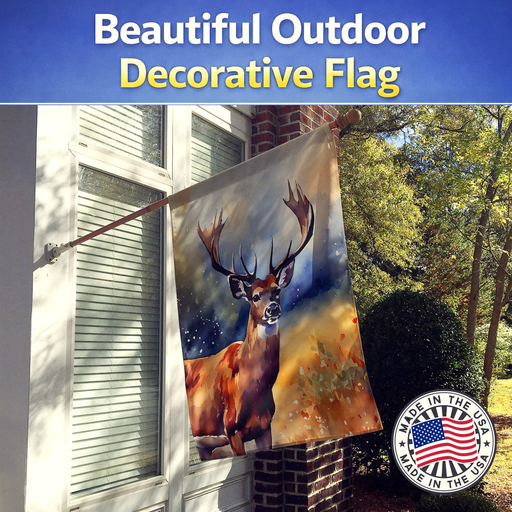 Deer House Flag 28x40 Porch Sleeve Pole Decorative Outside Yard Banner Artwork Wall Hanging, Polyester