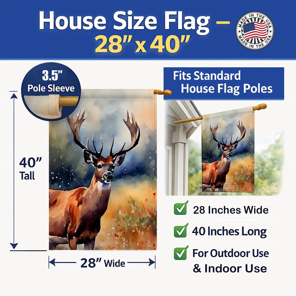 Deer House Flag 28x40 Porch Sleeve Pole Decorative Outside Yard Banner Artwork Wall Hanging, Polyester