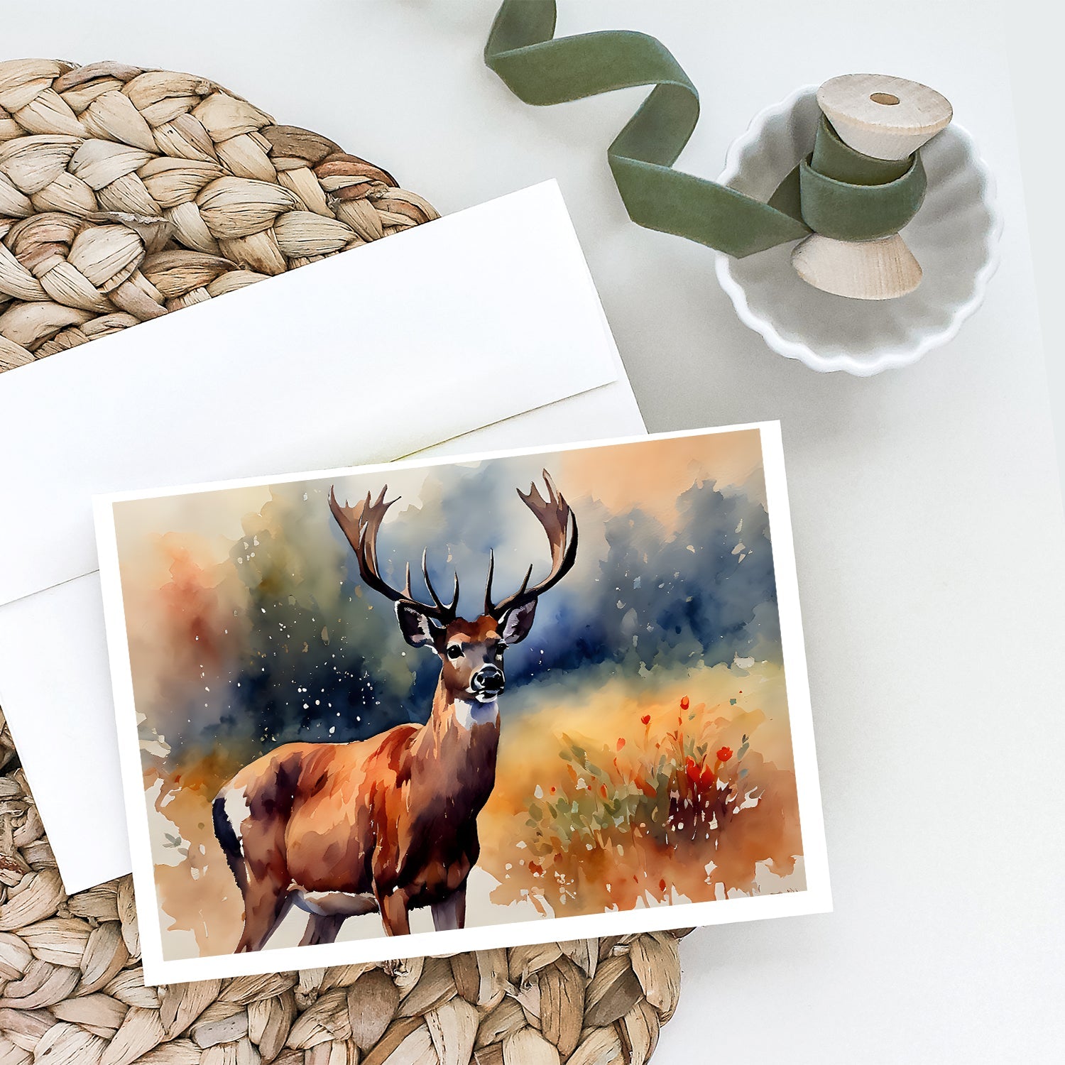 Deer Greeting Cards Pack of 8 Blank Cards with Envelopes Whimsical A7 Size 5x7