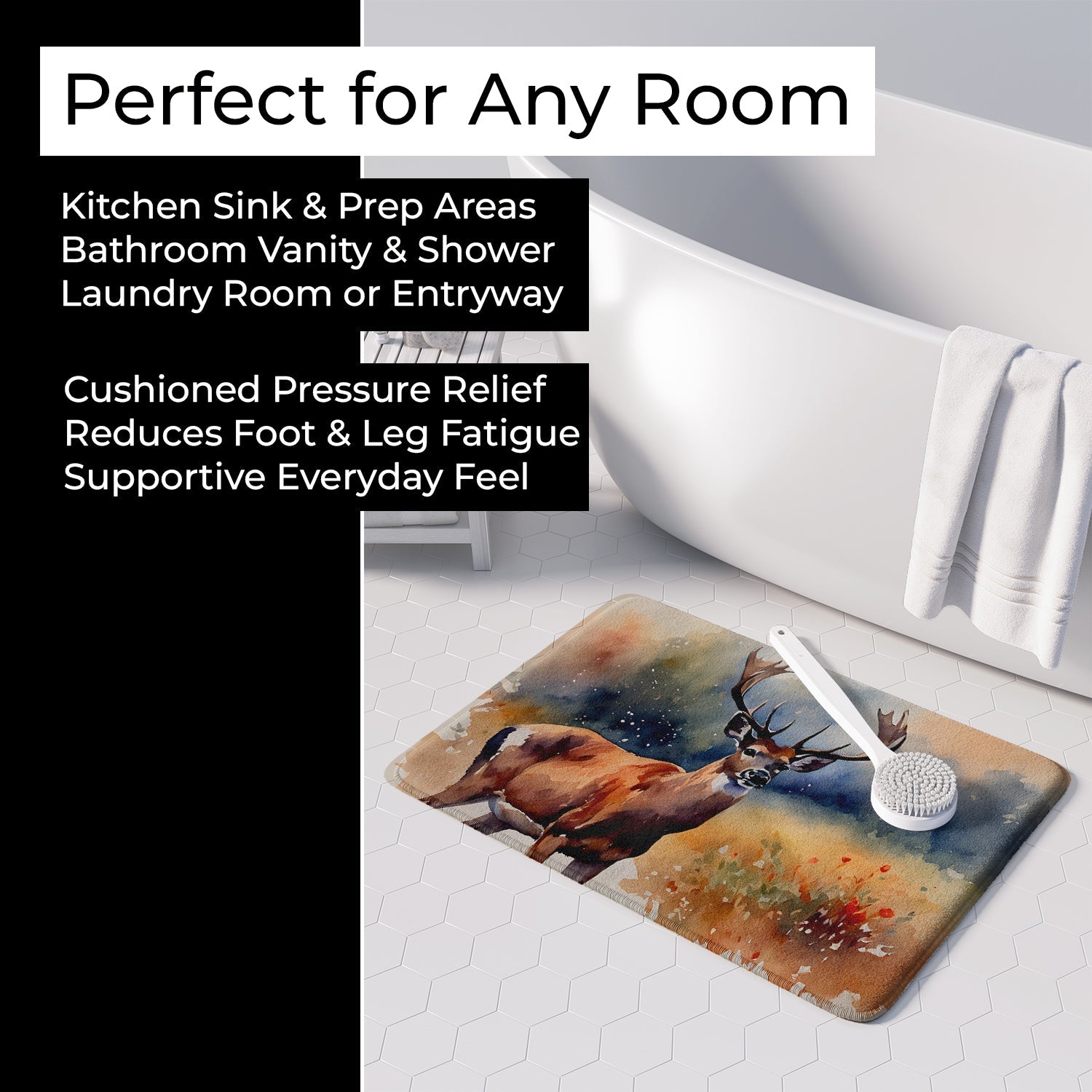 Deer Memory Foam Kitchen Mat Machine Washable Anti-Fatigue Cushion Comfort Bath or Kitchen Rug