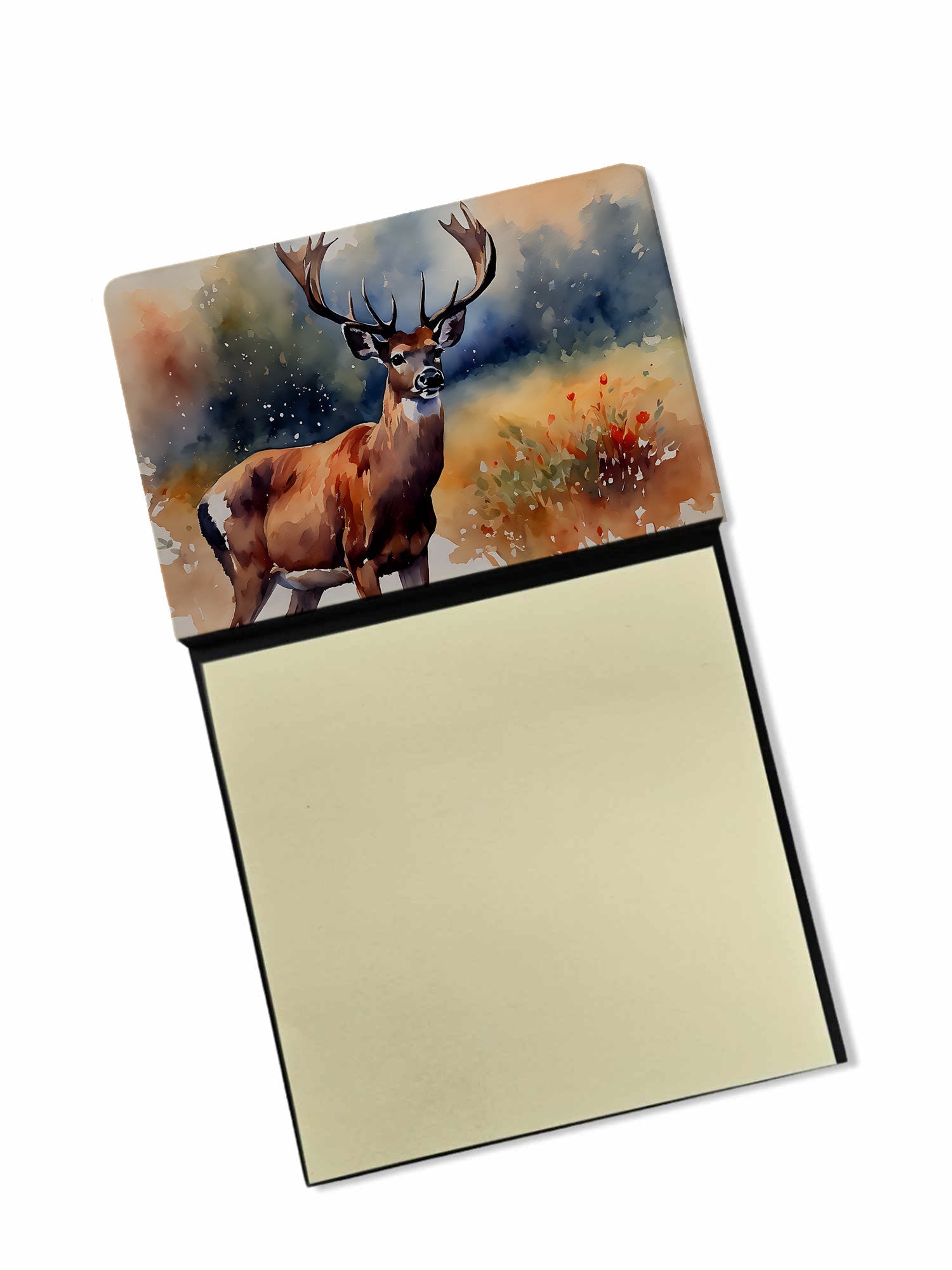Deer Watercolor Sticky Note Holder Refillable Dispenser Desk Accessory 3x3 Pad Gift