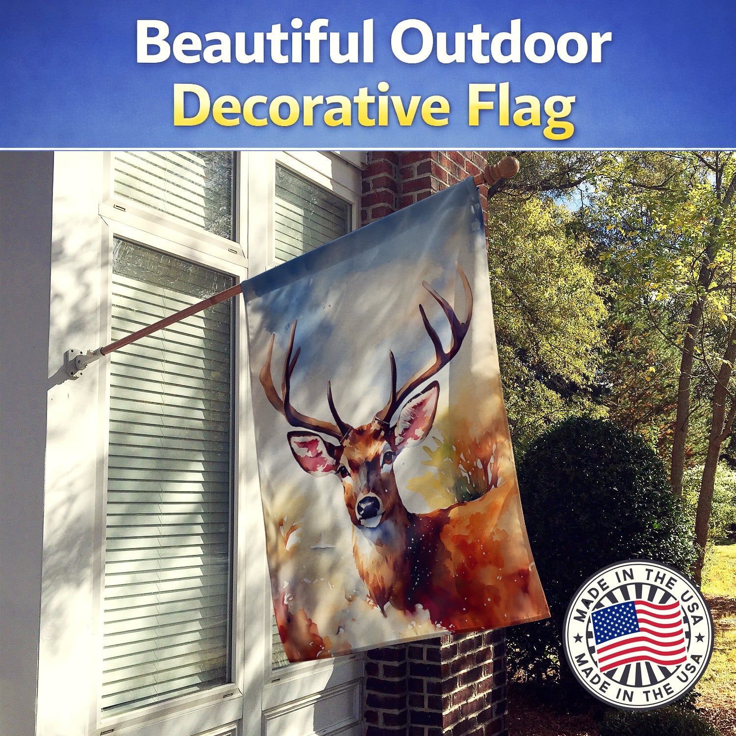 Deer House Flag 28x40 Porch Sleeve Pole Decorative Outside Yard Banner Artwork Wall Hanging, Polyester