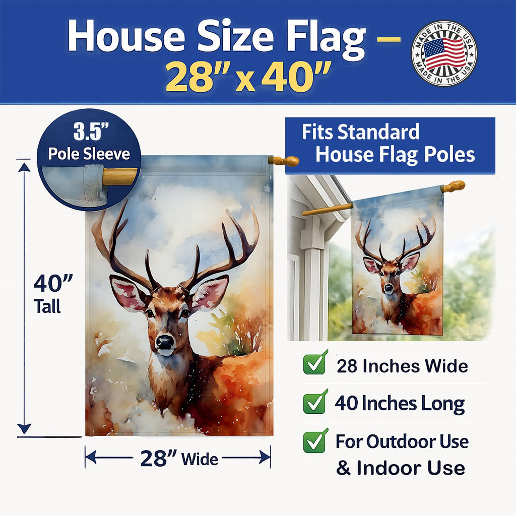 Deer House Flag 28x40 Porch Sleeve Pole Decorative Outside Yard Banner Artwork Wall Hanging, Polyester