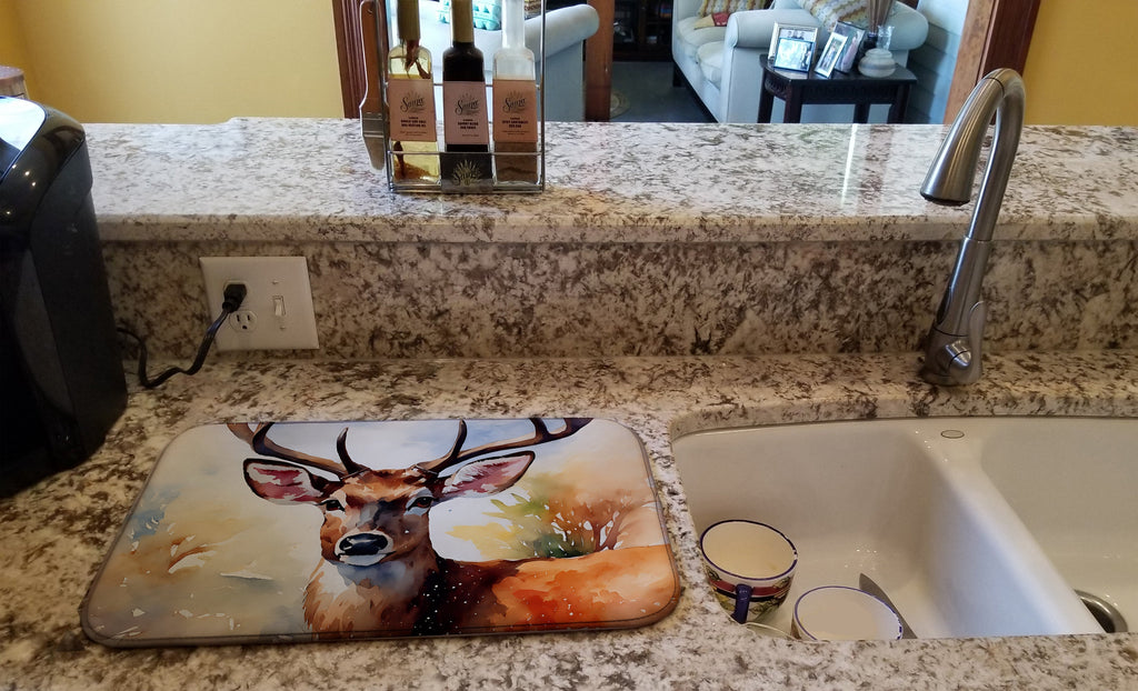 Deer Dish Drying Mat Absorbent Dish Drying Mat Pad for Kitchen Counter Dish Drainer Mat for Countertop, 14 x 21", Multicolor
