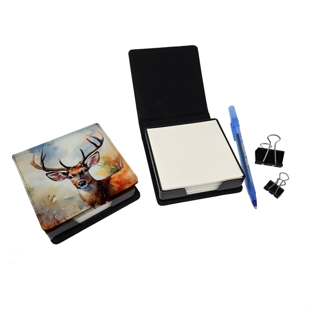 Deer PU Leather Note Paper Holder with Artist-Designed Cover, Desk Accessory, Office Gift