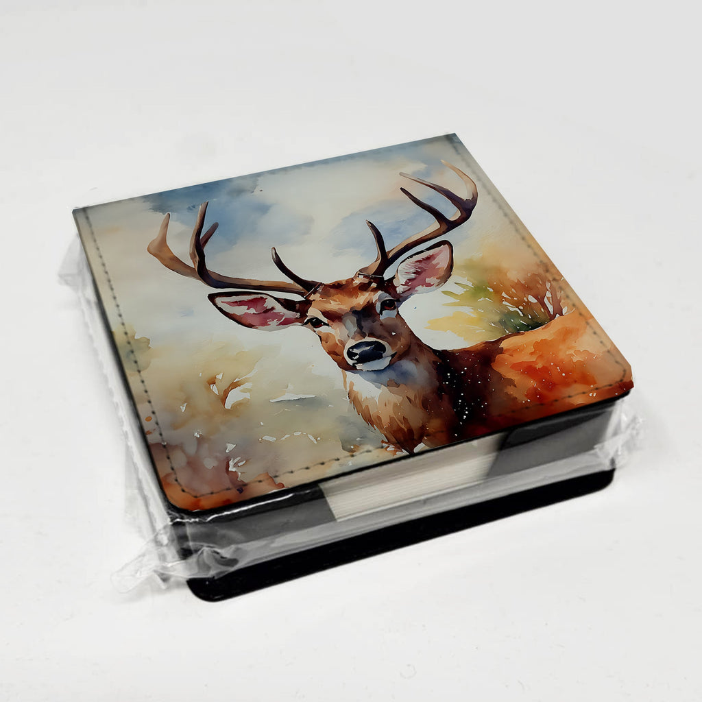 Deer PU Leather Note Paper Holder with Artist-Designed Cover, Desk Accessory, Office Gift