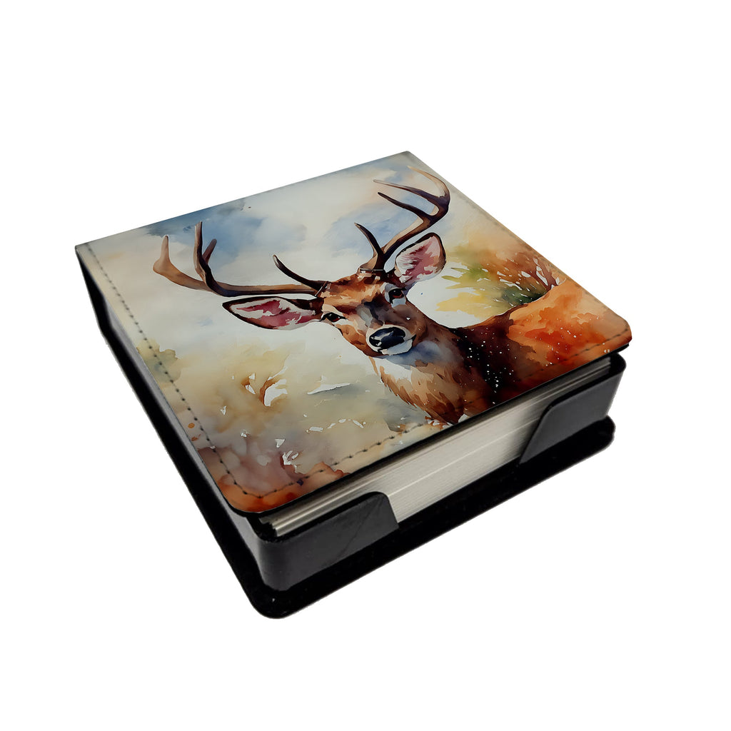 Deer PU Leather Note Paper Holder with Artist-Designed Cover, Desk Accessory, Office Gift