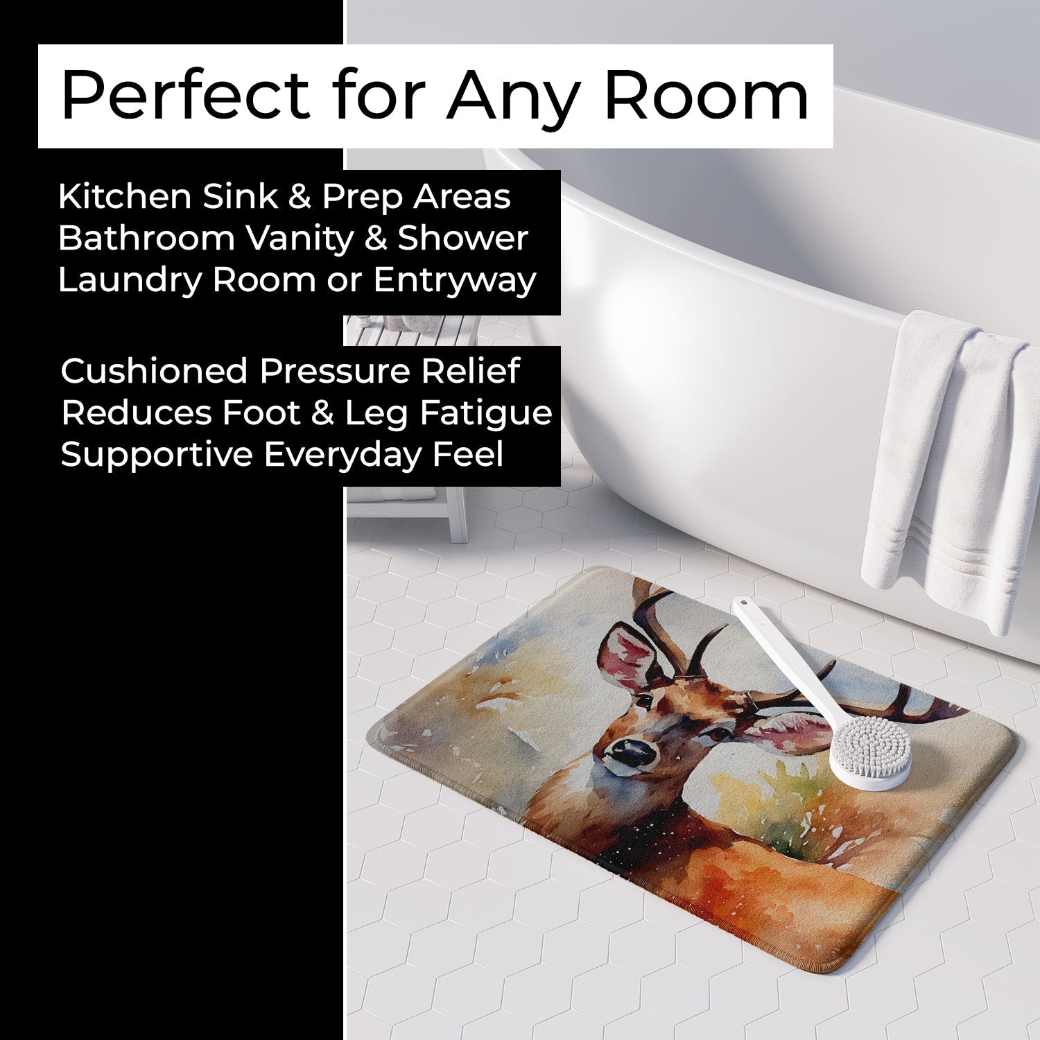 Deer Memory Foam Kitchen Mat Machine Washable Anti-Fatigue Cushion Comfort Bath or Kitchen Rug
