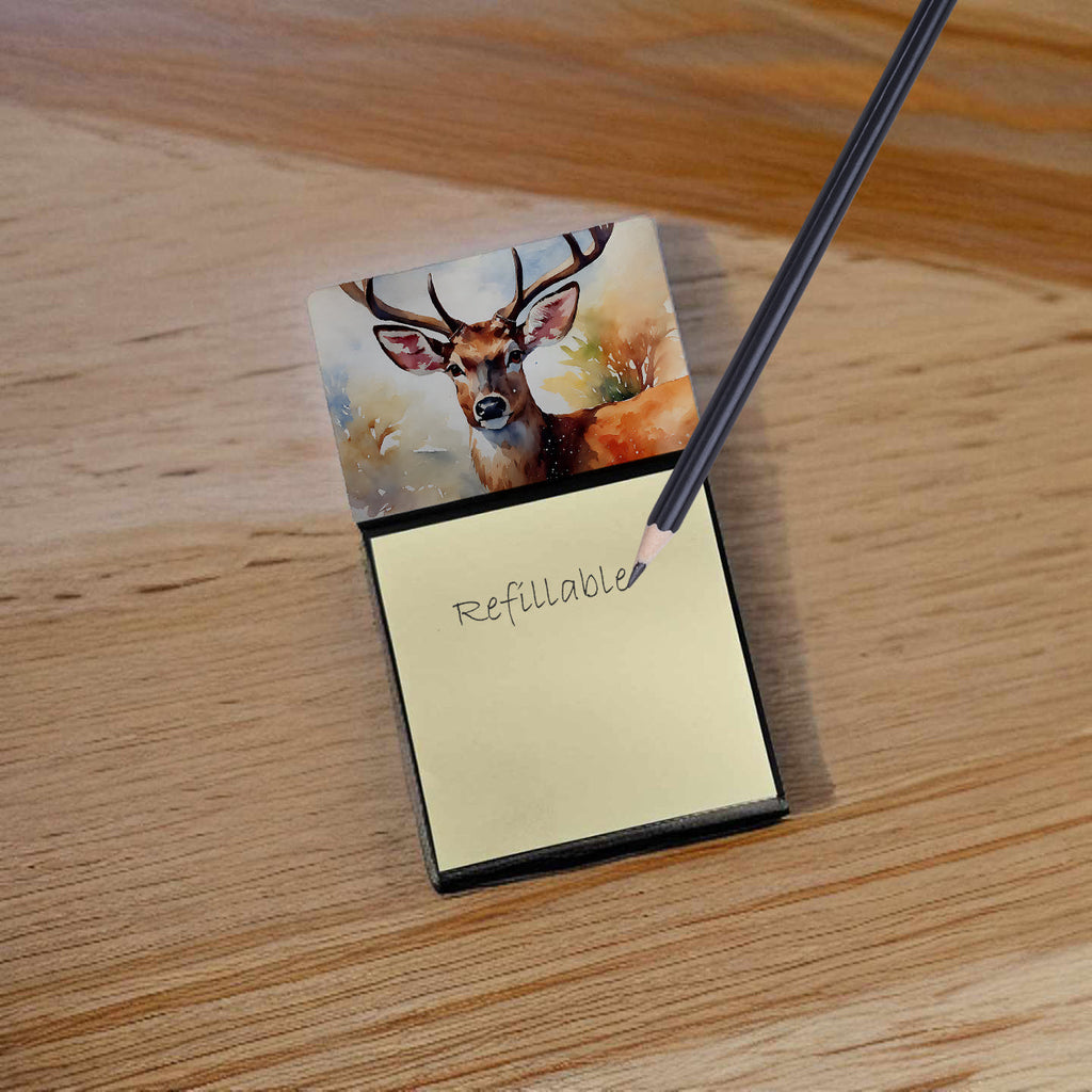 Deer Watercolor Sticky Note Holder Refillable Dispenser Desk Accessory 3x3 Pad Gift