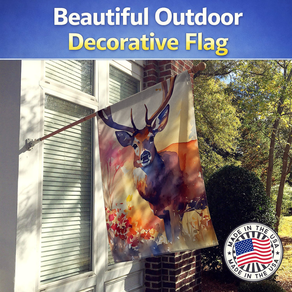 Deer House Flag 28x40 Porch Sleeve Pole Decorative Outside Yard Banner Artwork Wall Hanging, Polyester