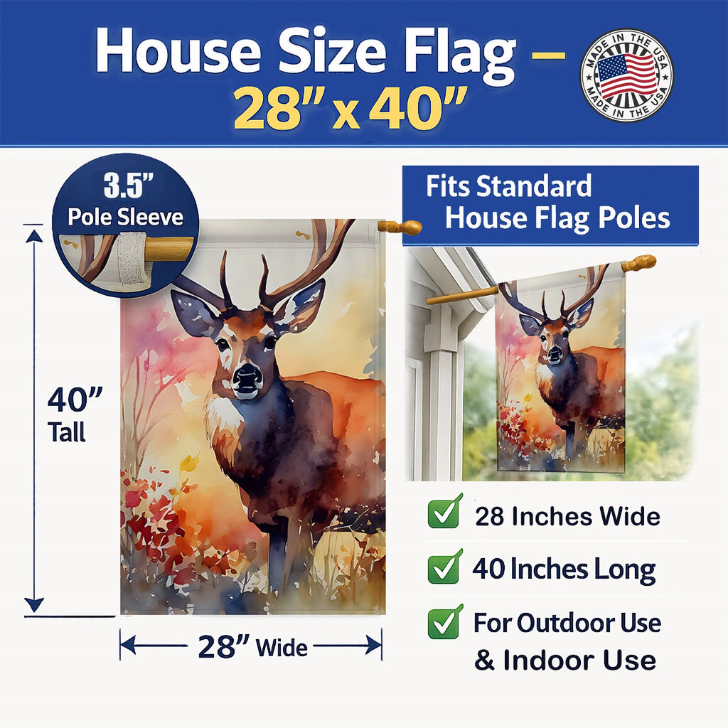 Deer House Flag 28x40 Porch Sleeve Pole Decorative Outside Yard Banner Artwork Wall Hanging, Polyester