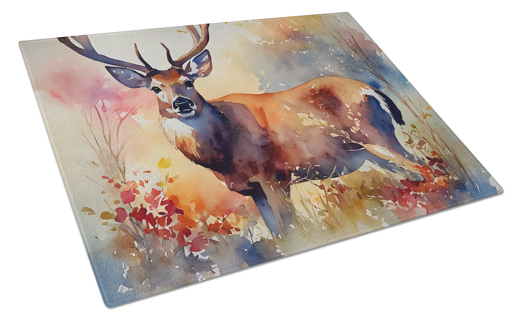 Deer Cutting Board Tempered Glass Kitchen Cutting Surface, Heat Resistant Chopping, Non-Slip Feet, Food Prep & Serving
