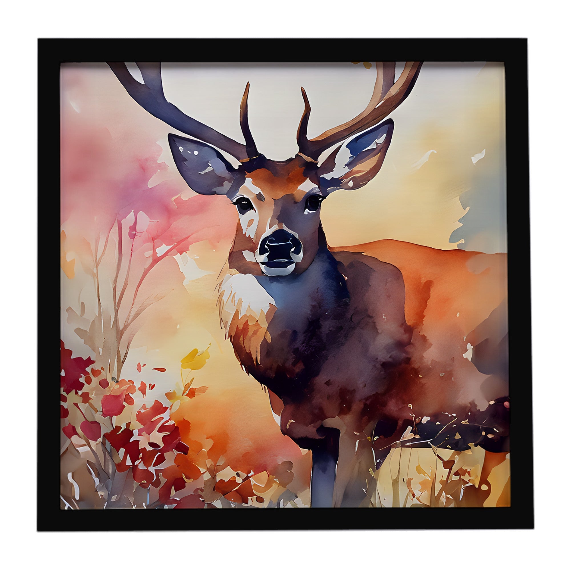 Deer Framed Metal Print Bathroom, Kitchen, Office, Home Decor Wall Art Ready to Hang, Square, 8X8