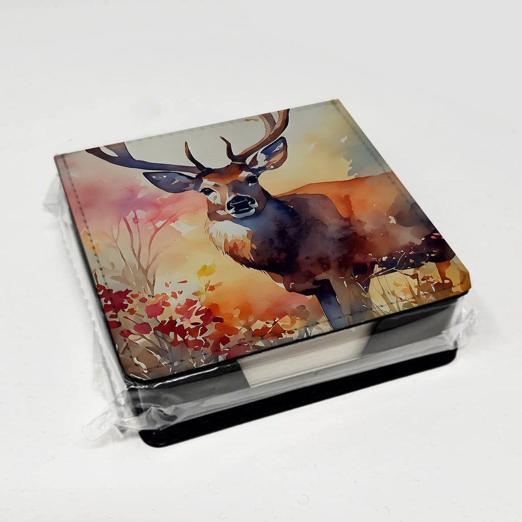 Deer PU Leather Note Paper Holder with Artist-Designed Cover, Desk Accessory, Office Gift
