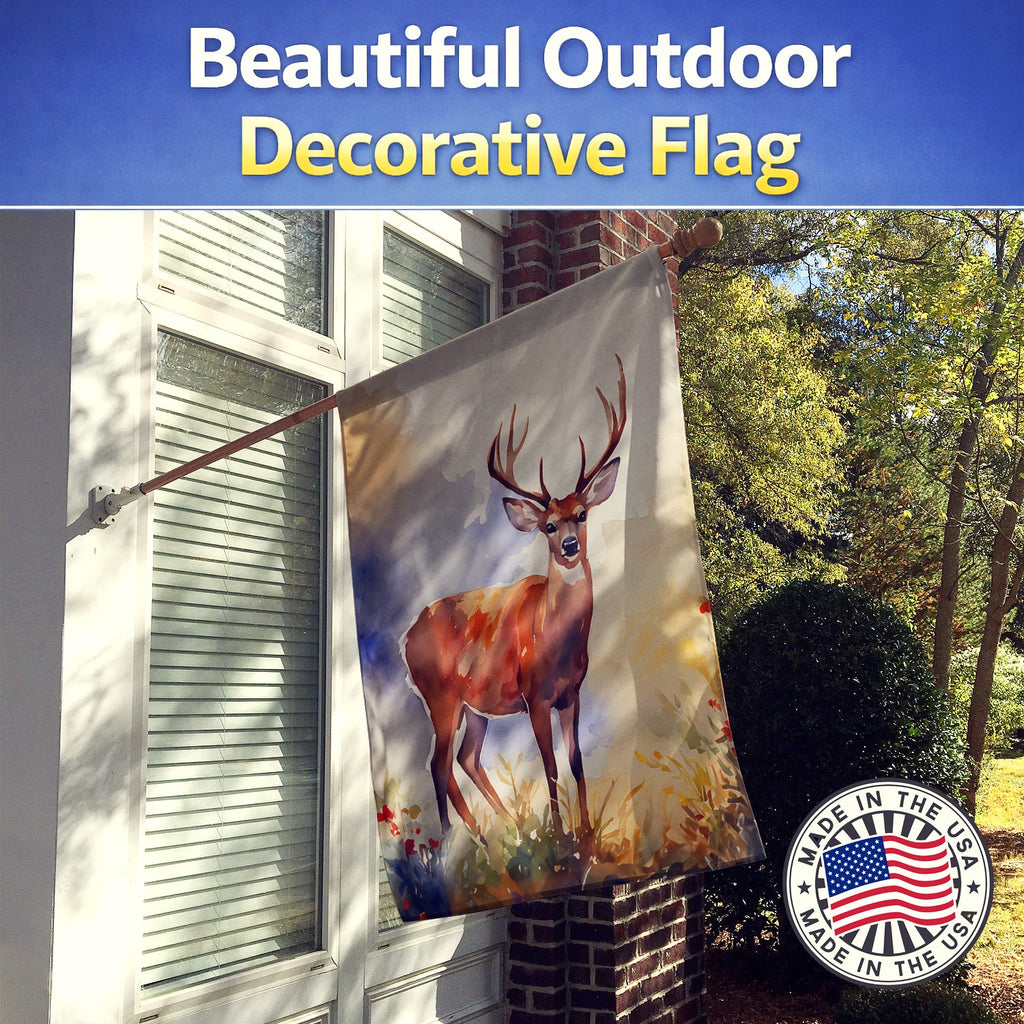 Deer House Flag 28x40 Porch Sleeve Pole Decorative Outside Yard Banner Artwork Wall Hanging, Polyester
