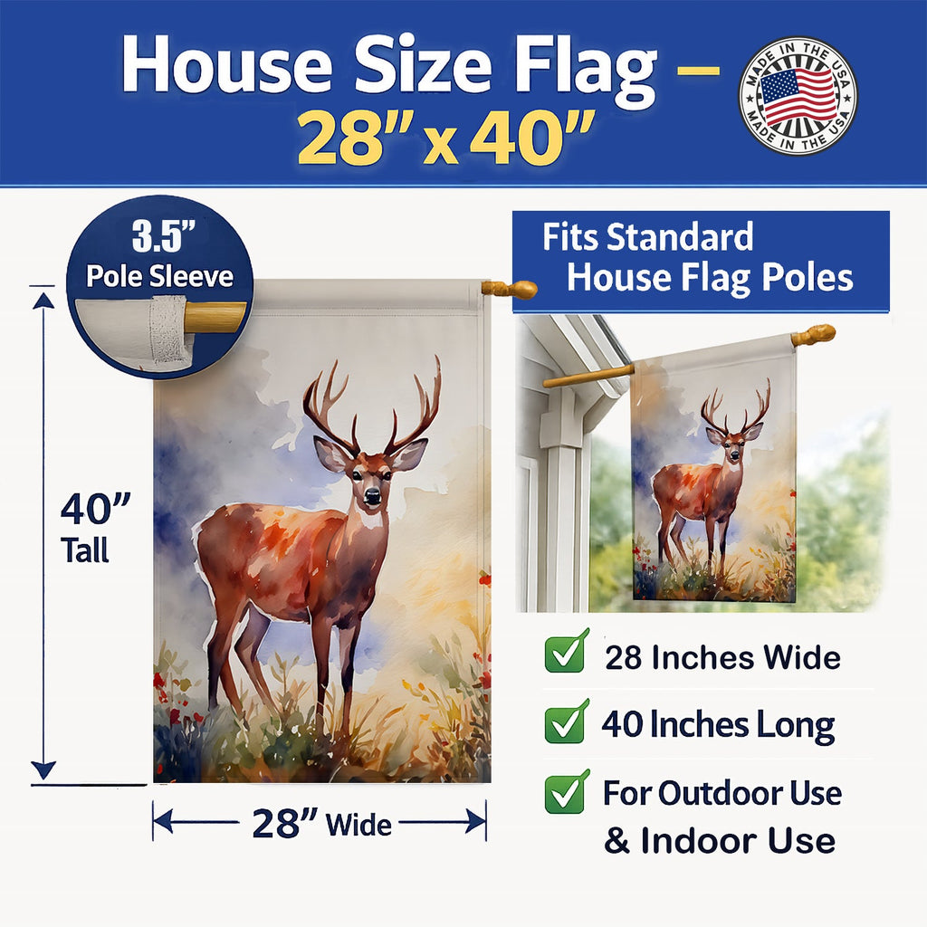 Deer House Flag 28x40 Porch Sleeve Pole Decorative Outside Yard Banner Artwork Wall Hanging, Polyester