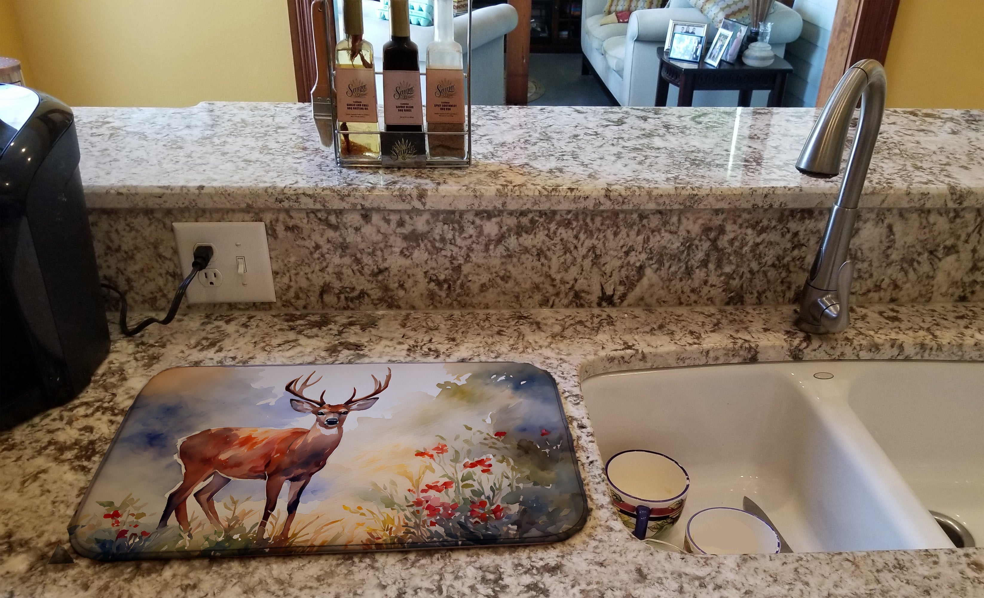 Deer Dish Drying Mat Absorbent Dish Drying Mat Pad for Kitchen Counter Dish Drainer Mat for Countertop, 14 x 21", Multicolor