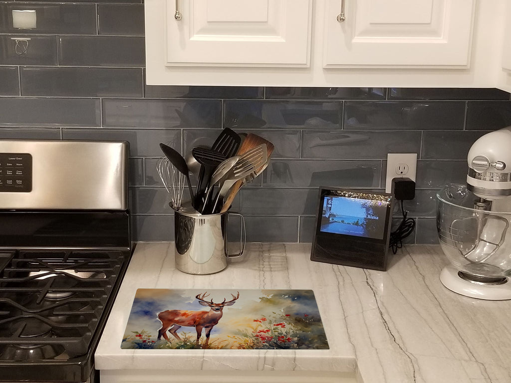 Deer Cutting Board Tempered Glass Kitchen Cutting Surface, Heat Resistant Chopping, Non-Slip Feet, Food Prep & Serving