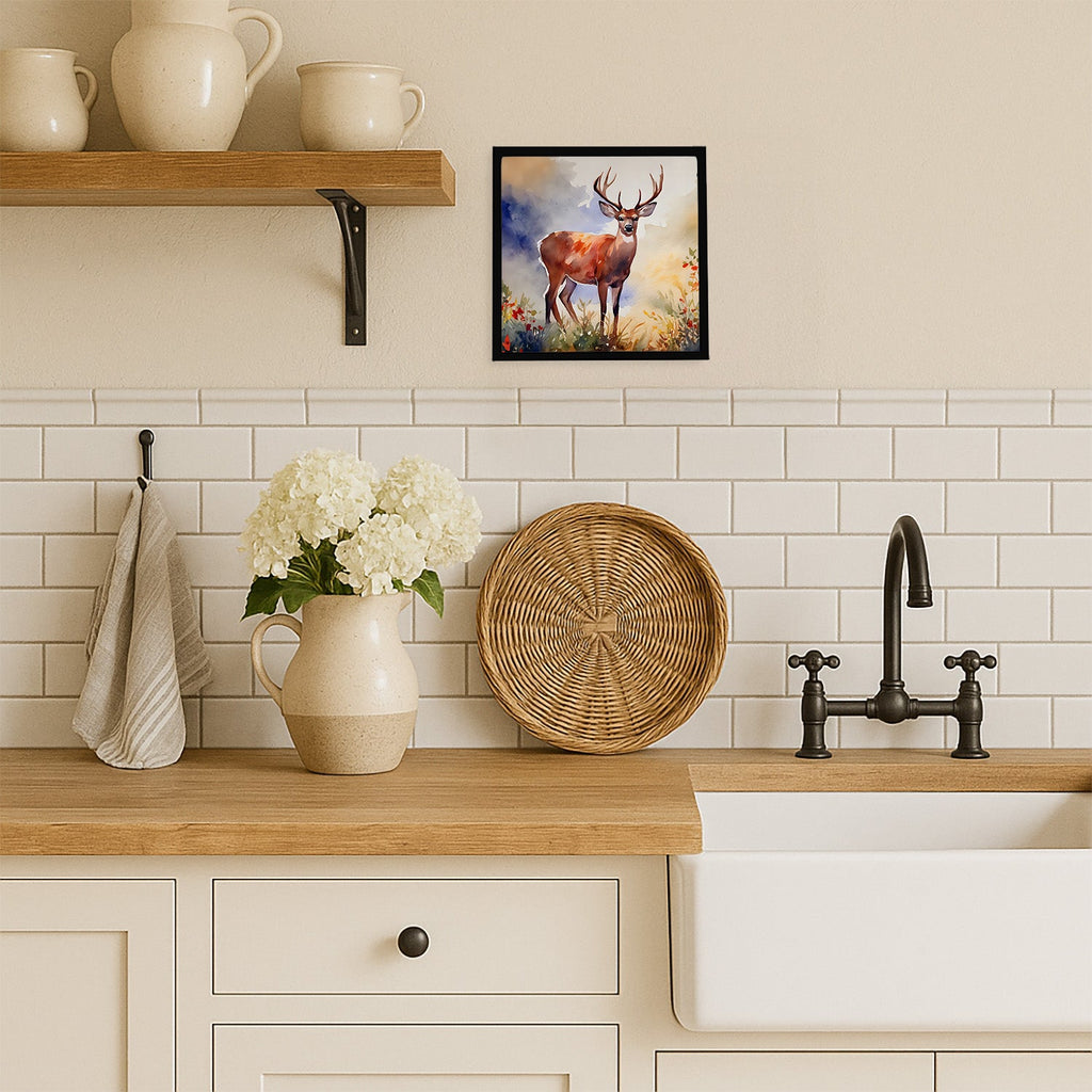 Deer Framed Metal Print Bathroom, Kitchen, Office, Home Decor Wall Art Ready to Hang, Square, 8X8