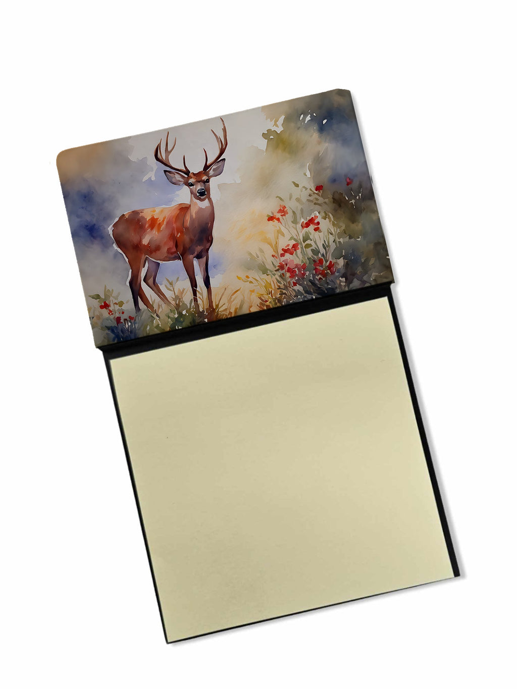 Deer Watercolor Sticky Note Holder Refillable Dispenser Desk Accessory 3x3 Pad Gift