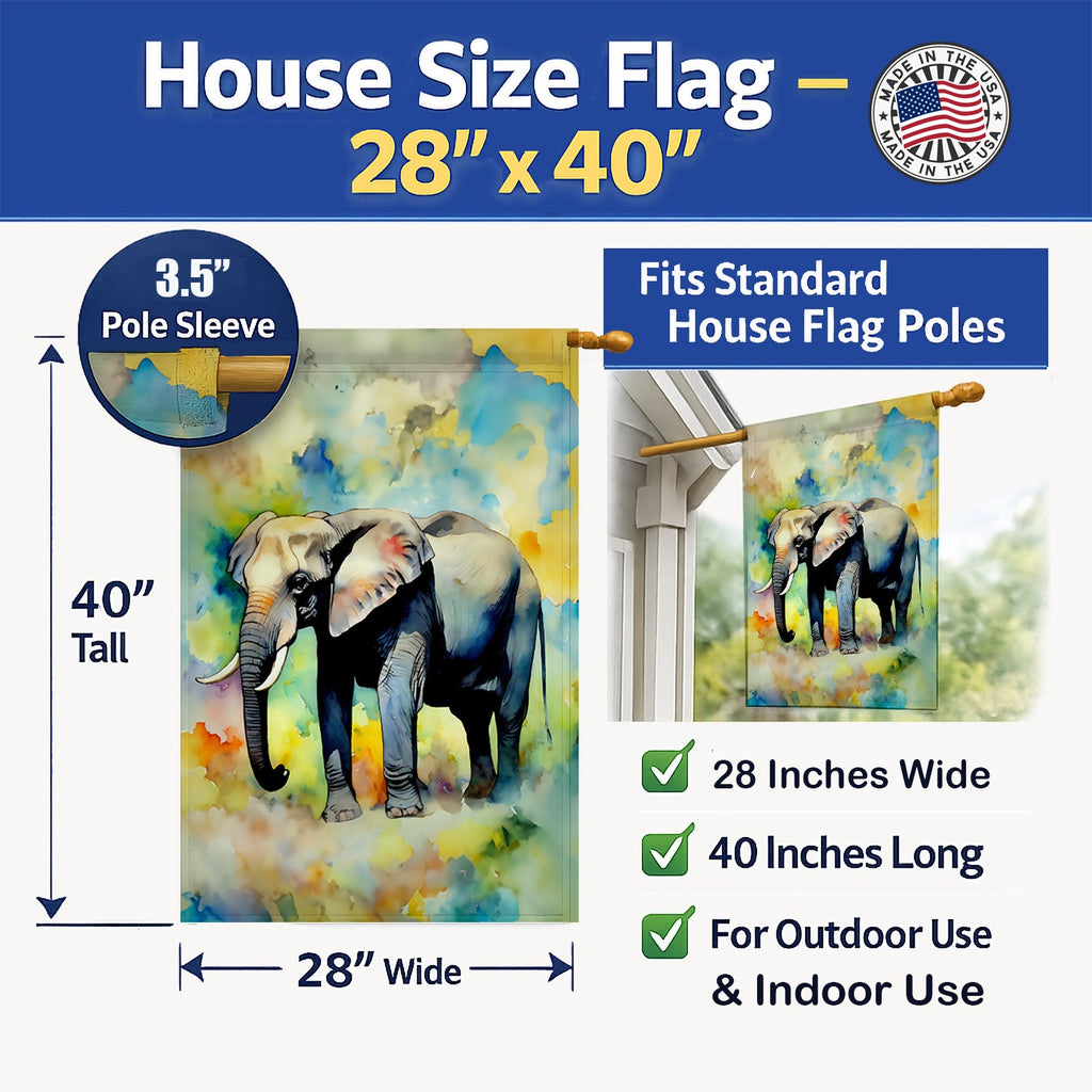 Elephant House Flag 28x40 Porch Sleeve Pole Decorative Outside Yard Banner Artwork Wall Hanging, Polyester
