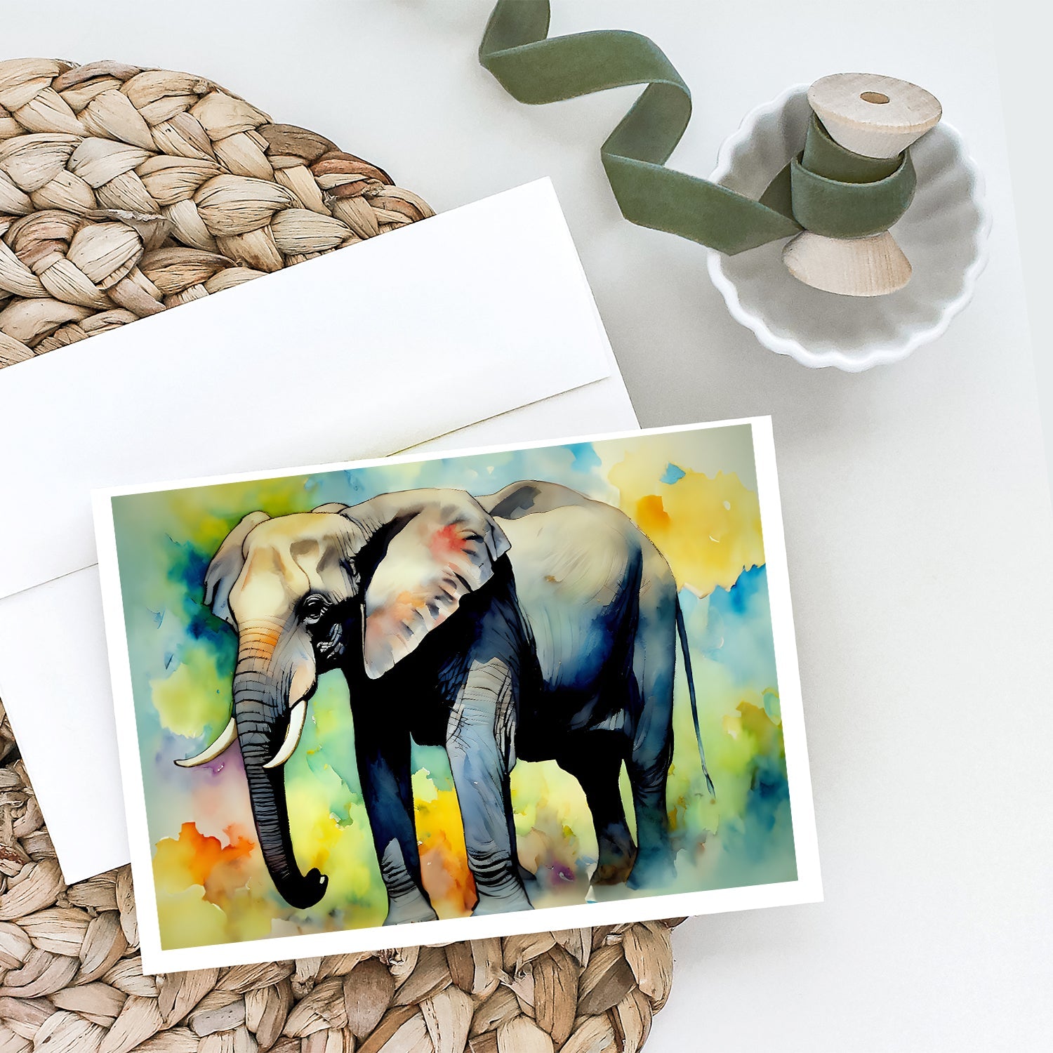 Elephant Greeting Cards Pack of 8 Blank Cards with Envelopes Whimsical A7 Size 5x7