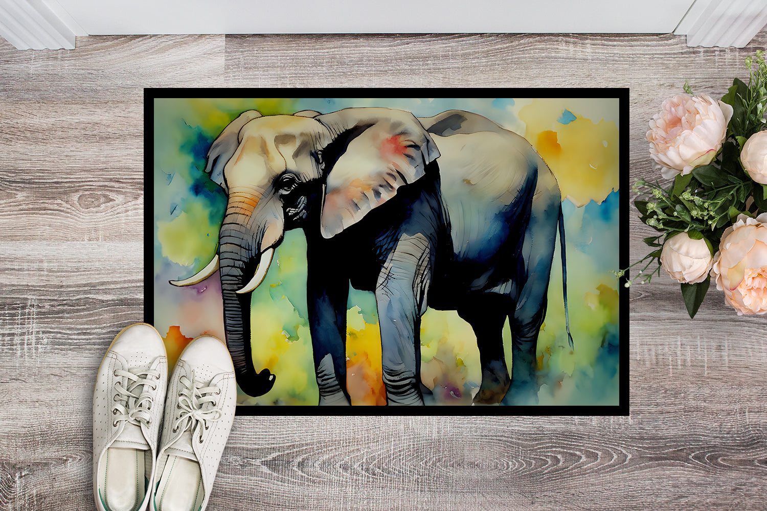 Elephant Doormat Indoor Outdoor 24H X 36W Front Door Mat Rugs for Entryway, Non Slip Washable Low Pile,